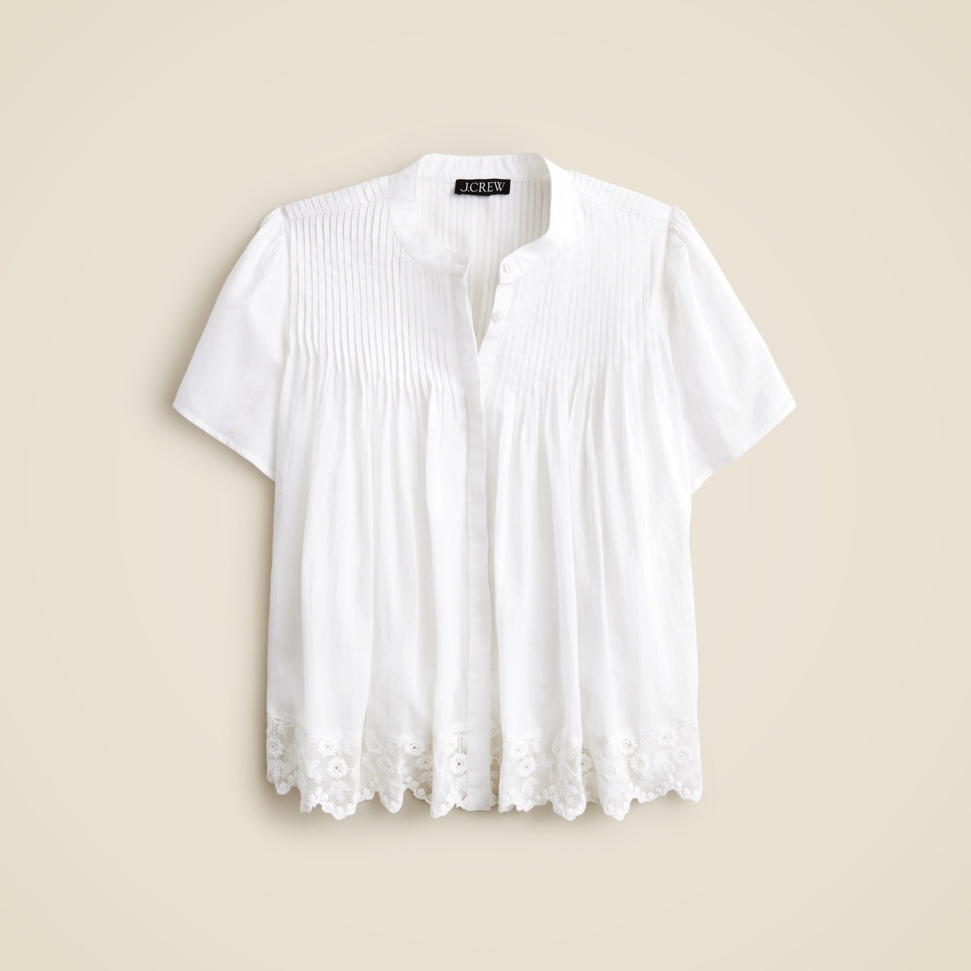 womens Lace-trim pintuck top in cotton voile