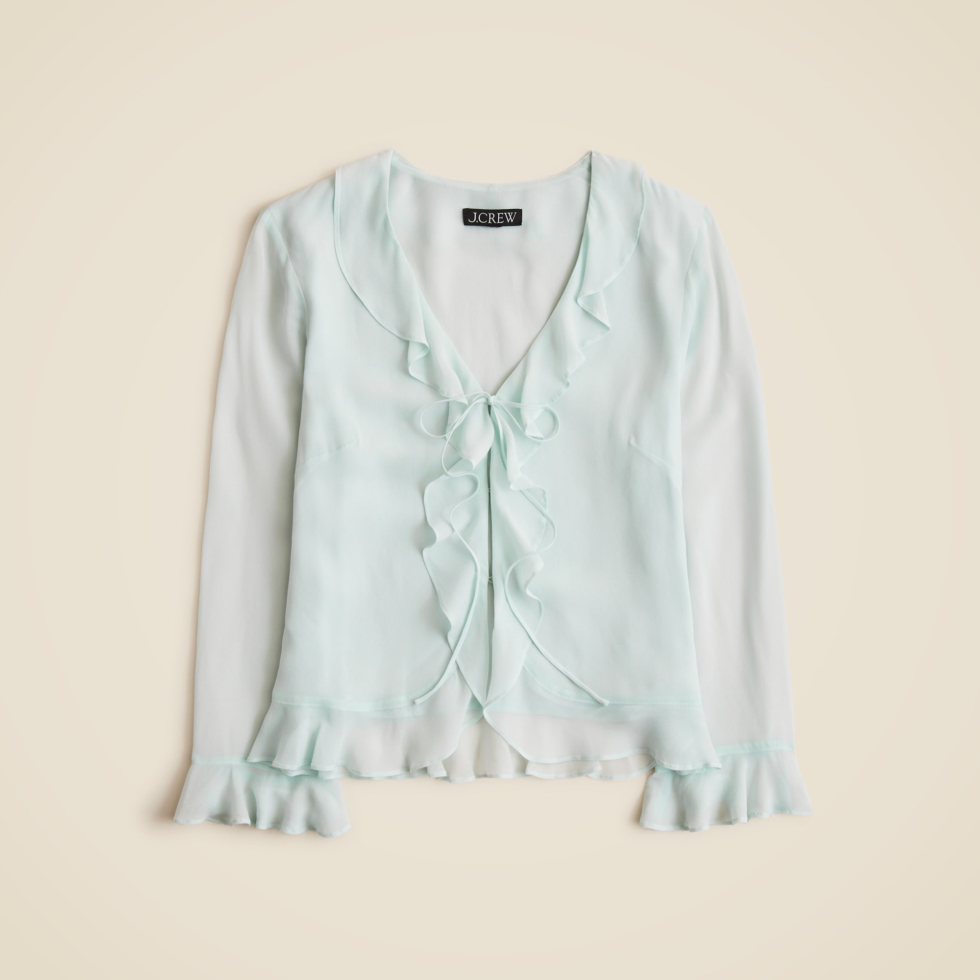Ruffle tie-front top in chiffon