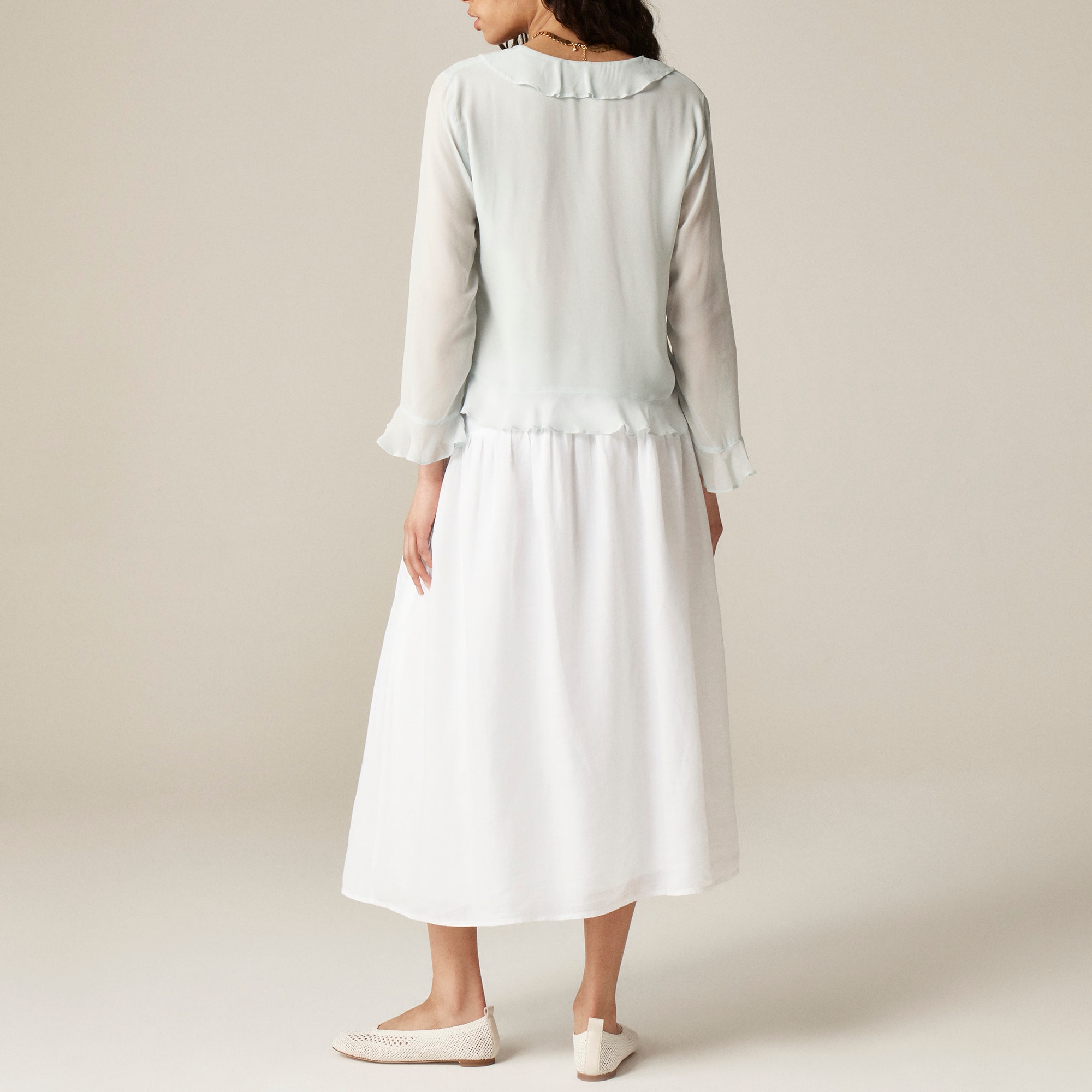 Ruffle tie-front top in chiffon