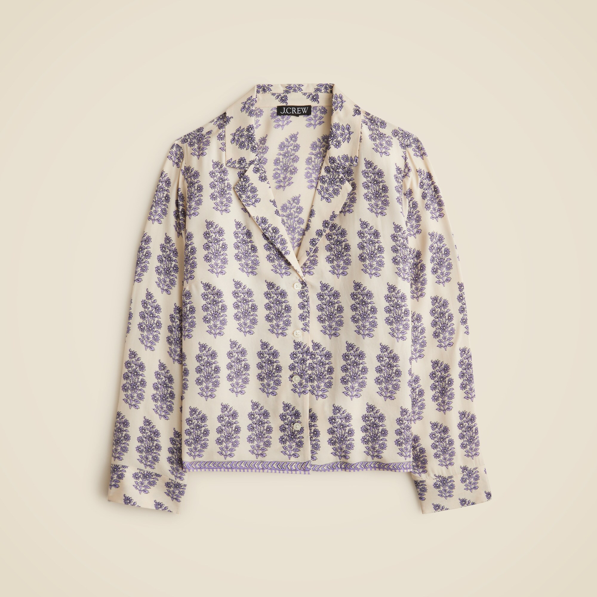 Camp-collar Button-up Shirt In Blooming Lilac Block Print For