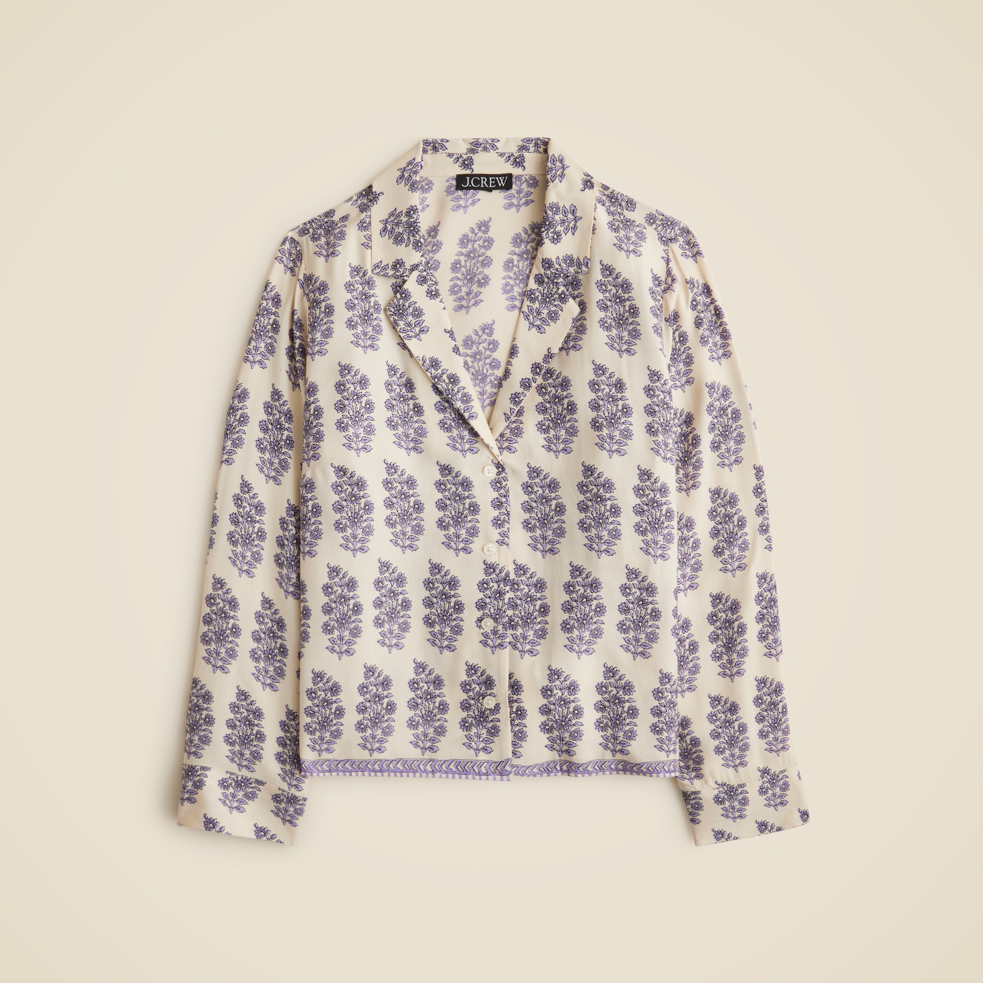 womens Camp-collar button-up shirt in blooming lilac block print