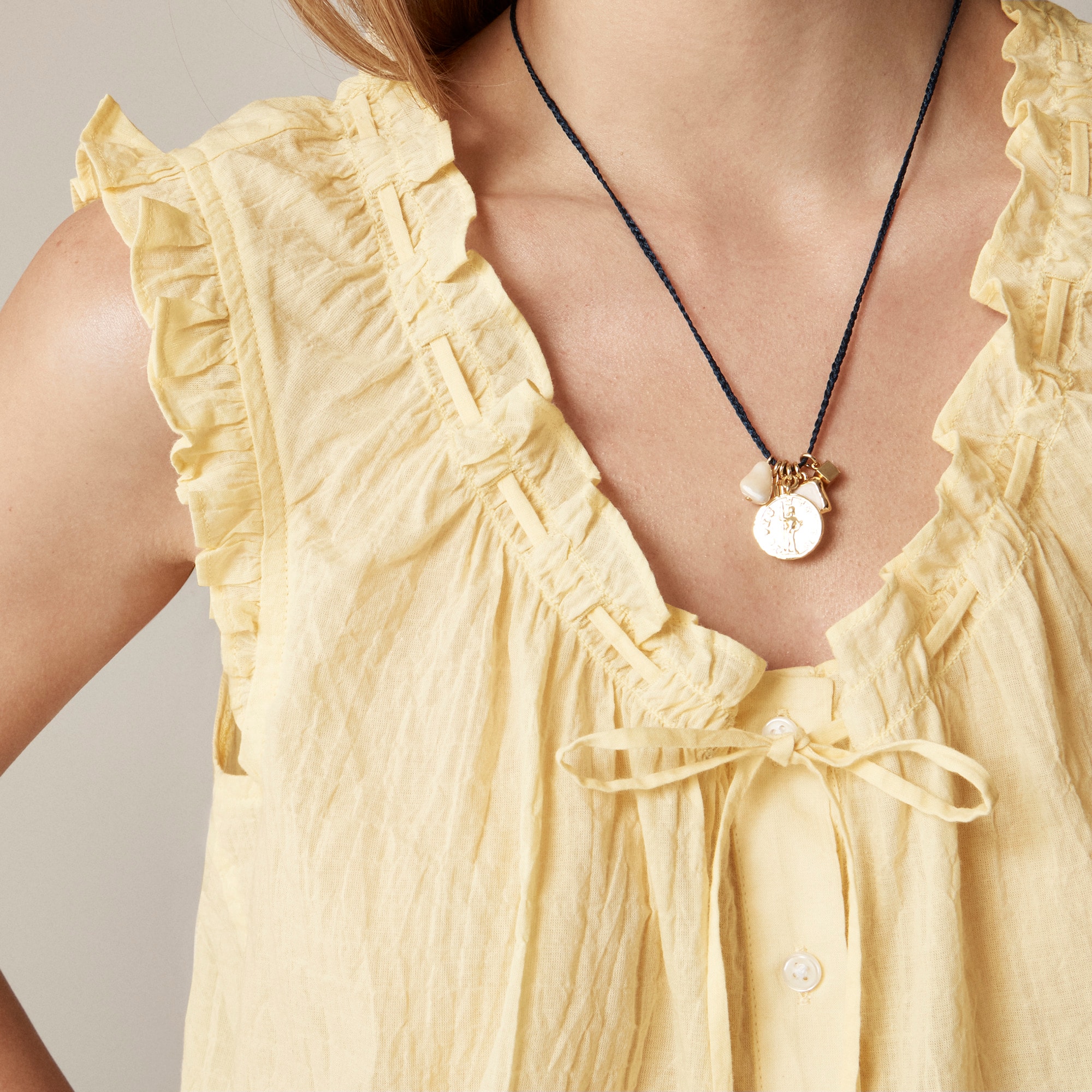Ruffle-trim button-up top