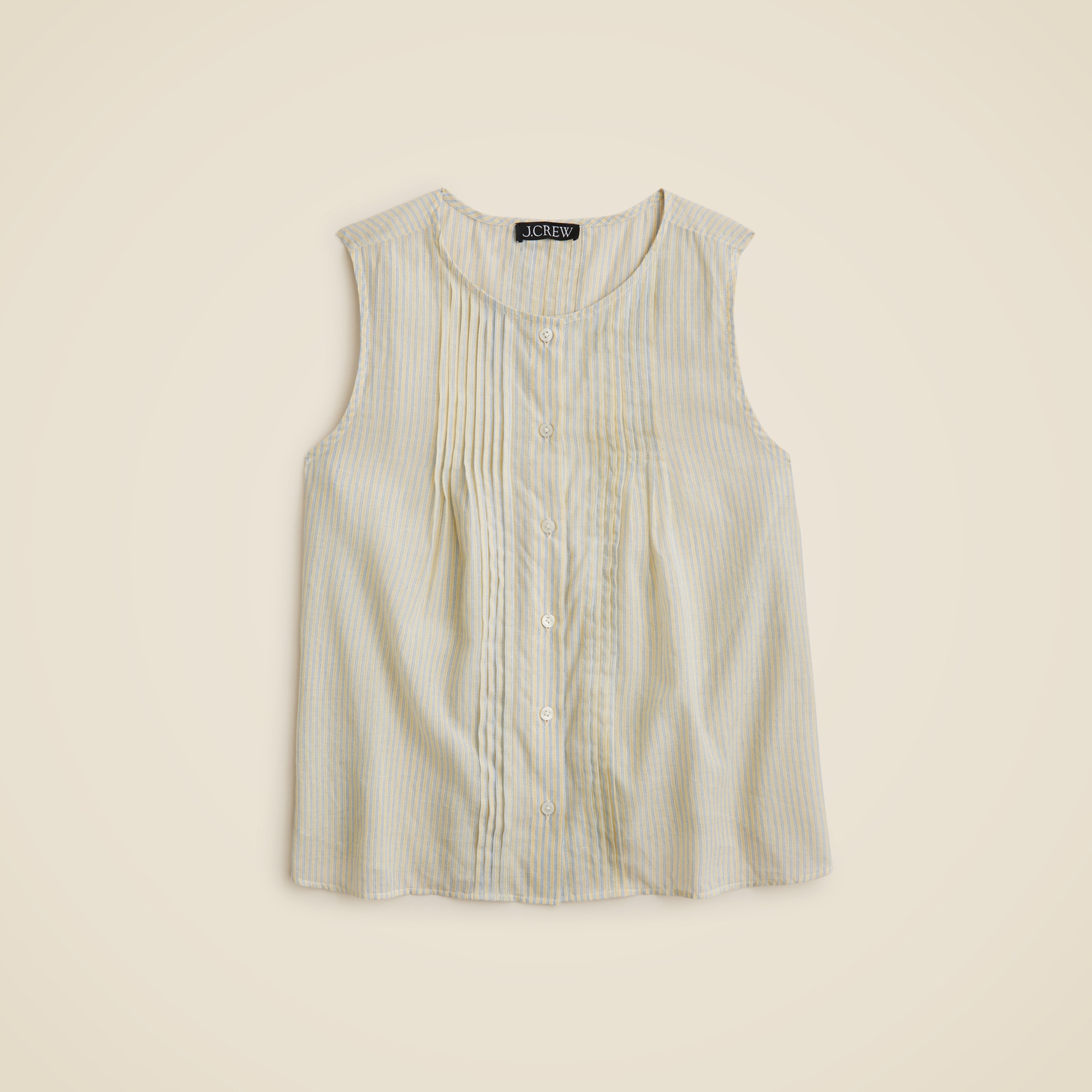  Pintuck button-up shell top in striped cotton voile