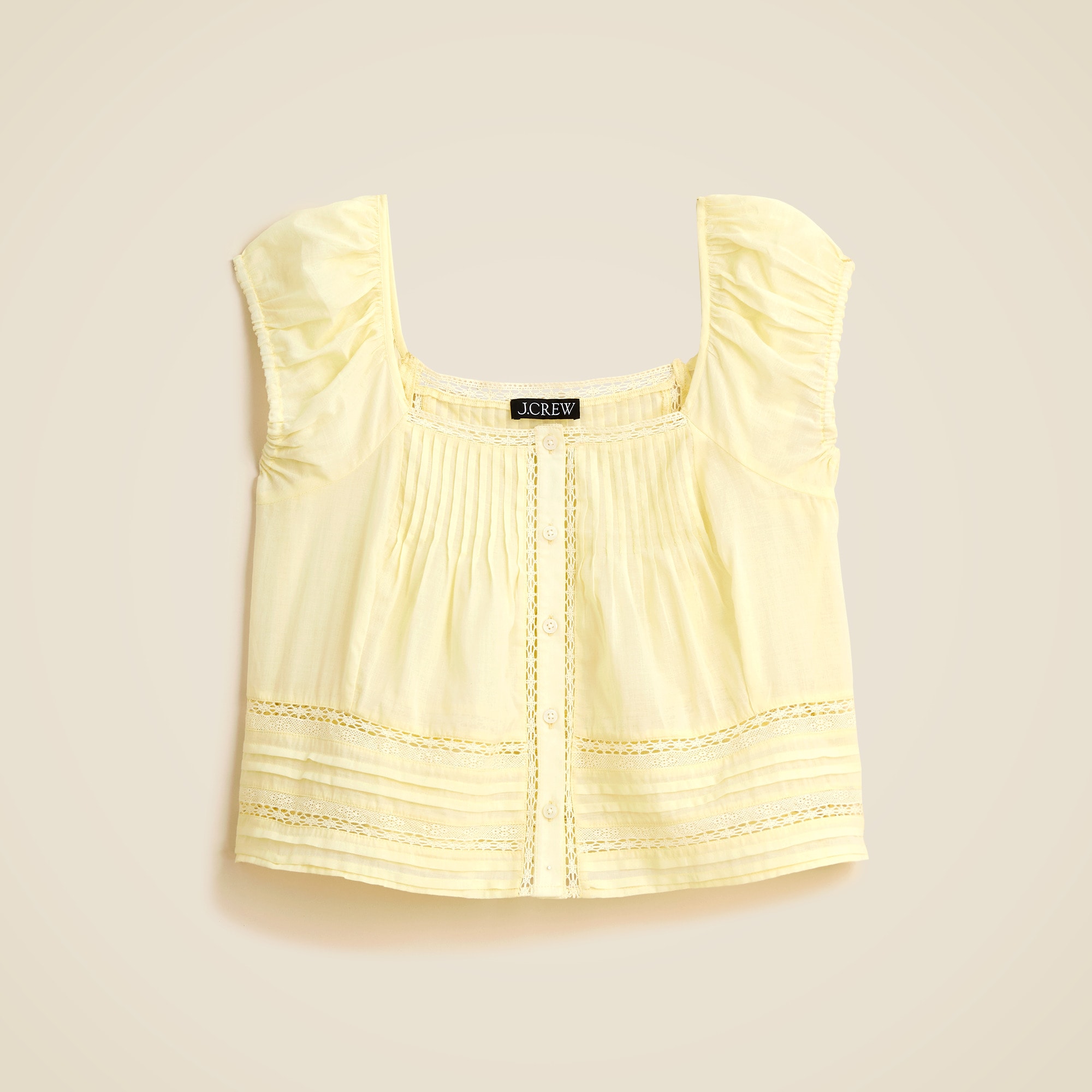  Cap-sleeve lace-trim top in cotton voile