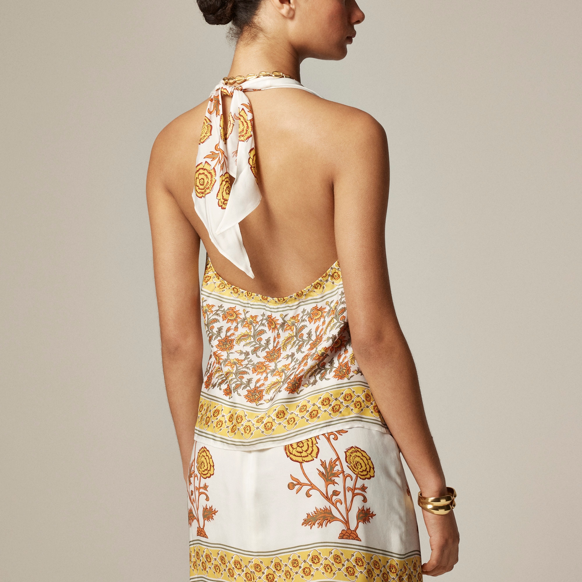 Open-back halter top in sunset rose block print - image 5