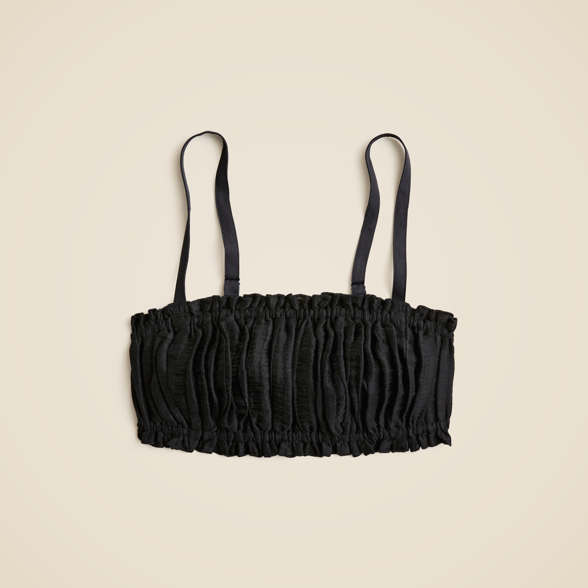 Gathered linen-blend bra top