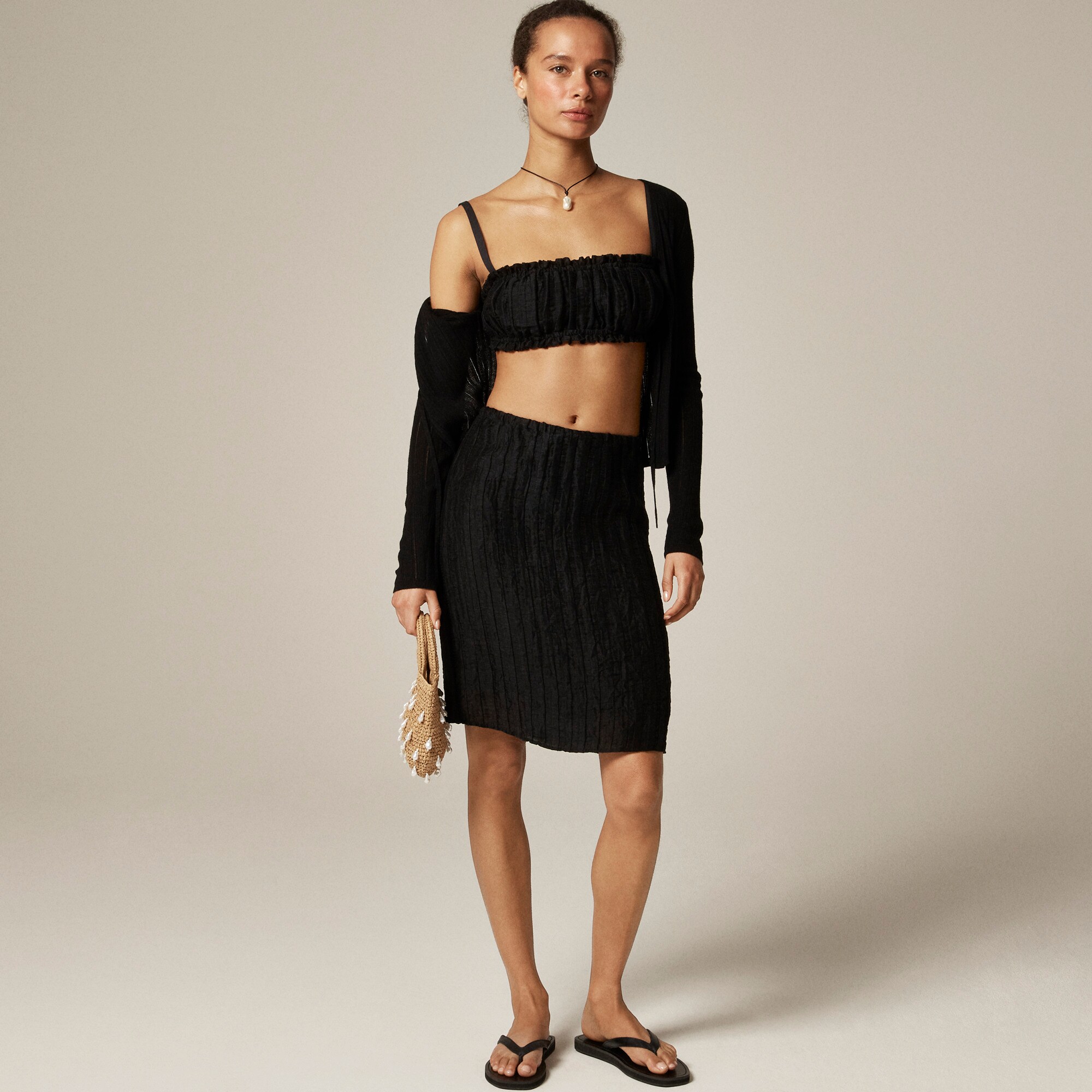 Gathered linen-blend bra top