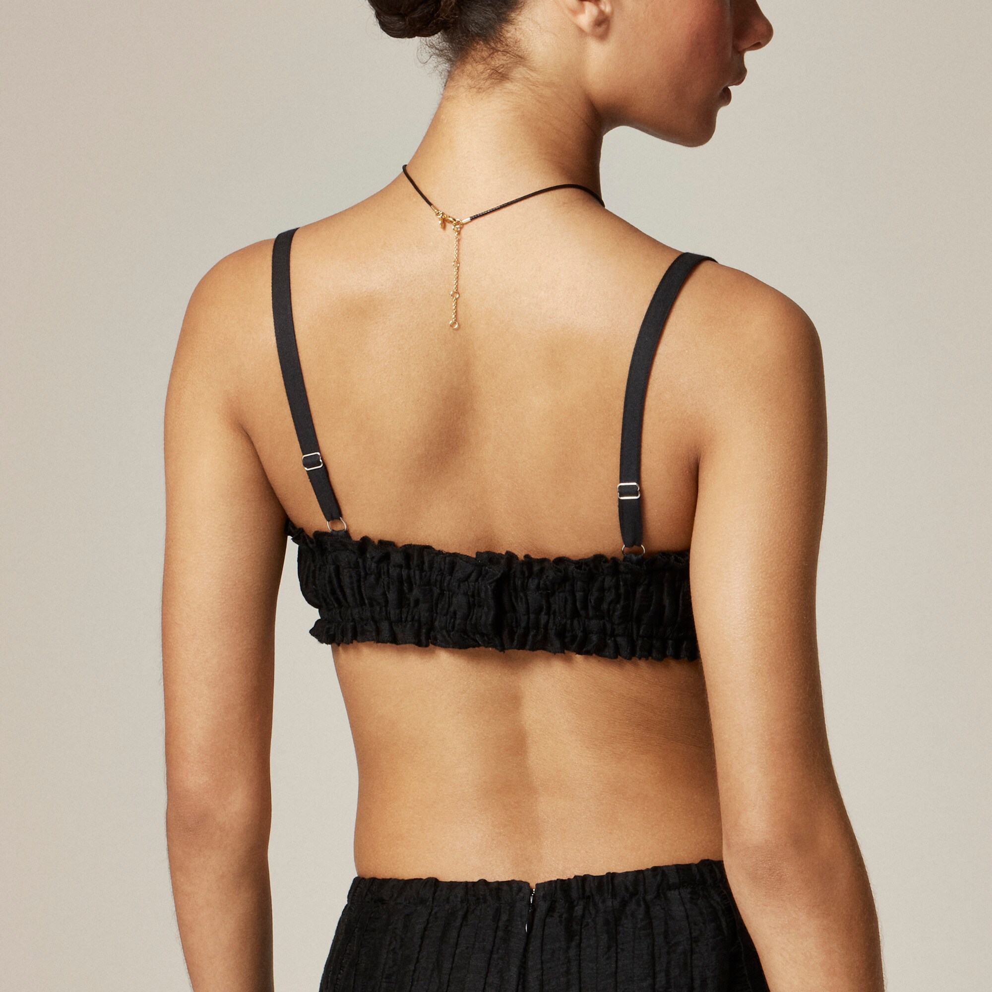 Gathered linen-blend bra top