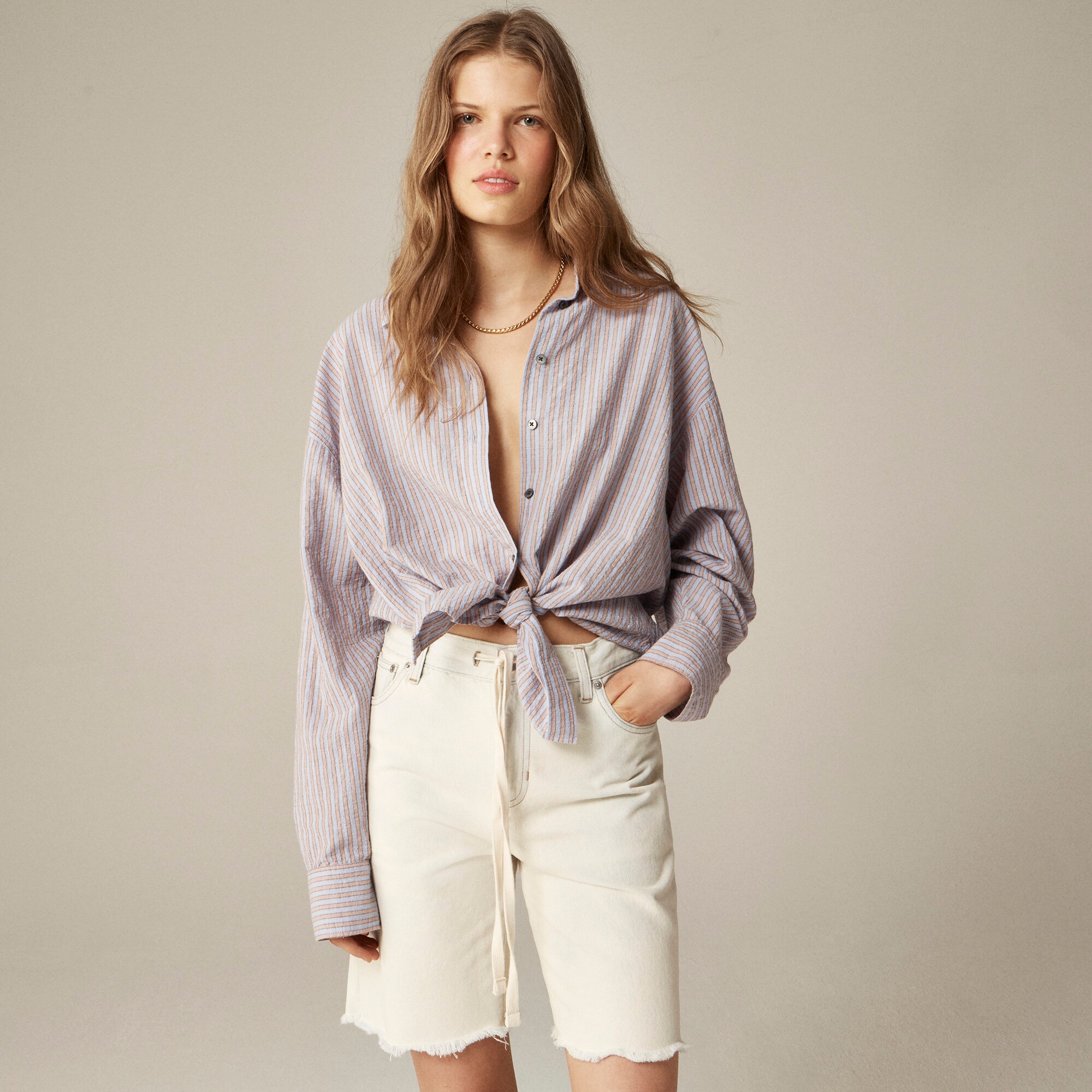 Étienne oversized shirt in textured cotton-blend poplin