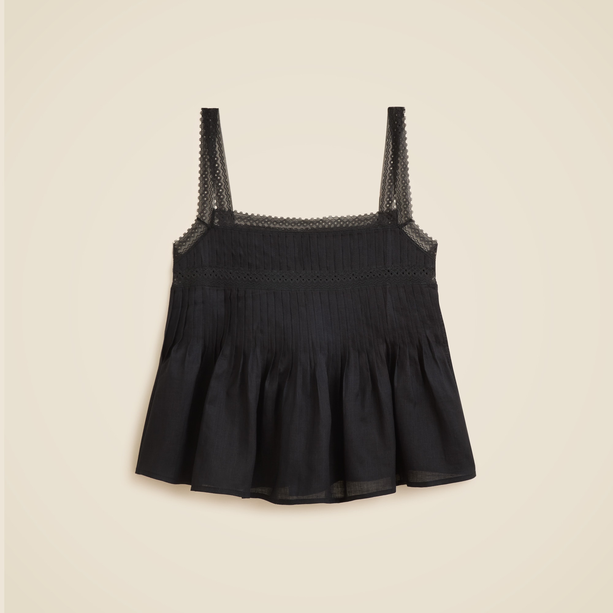 Lace-trim tank top in ramie
