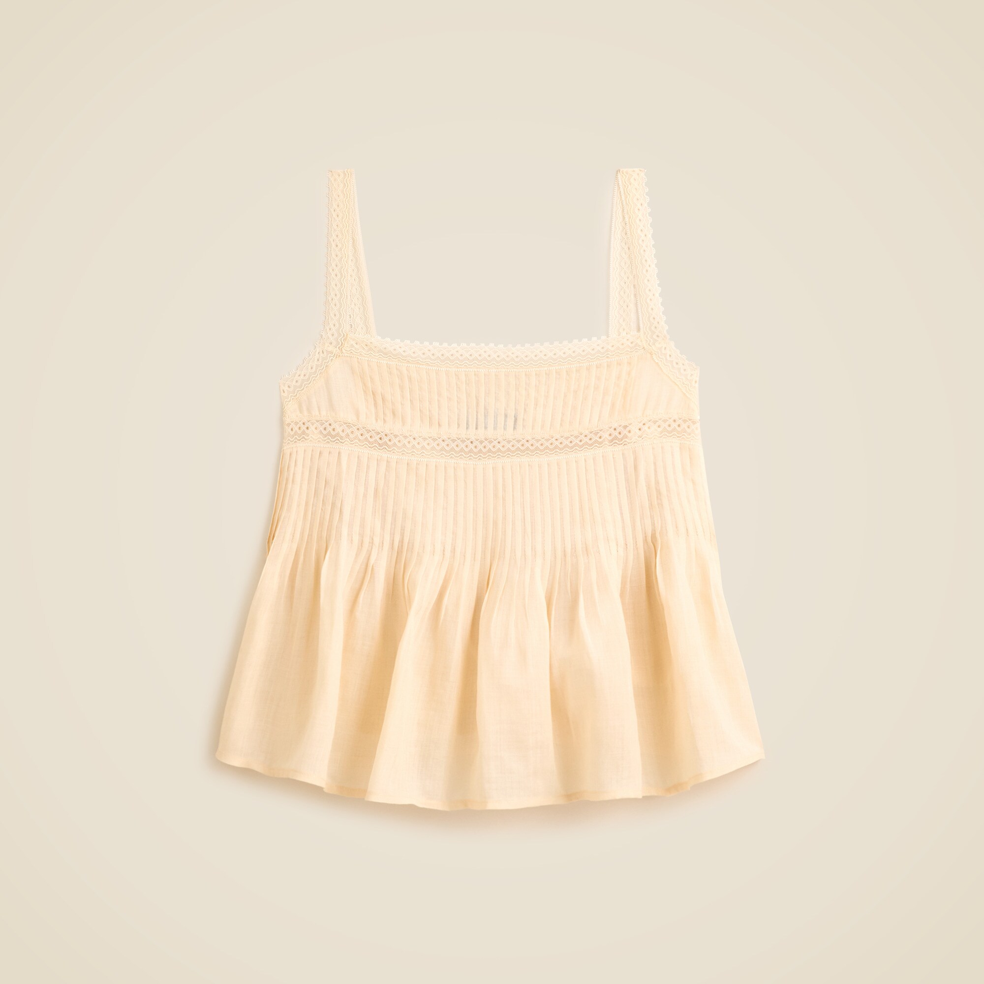 Lace-trim tank top in ramie