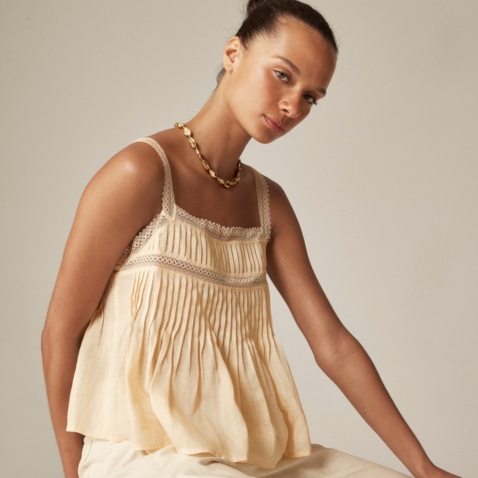 Lace-trim tank top in ramie - image 3