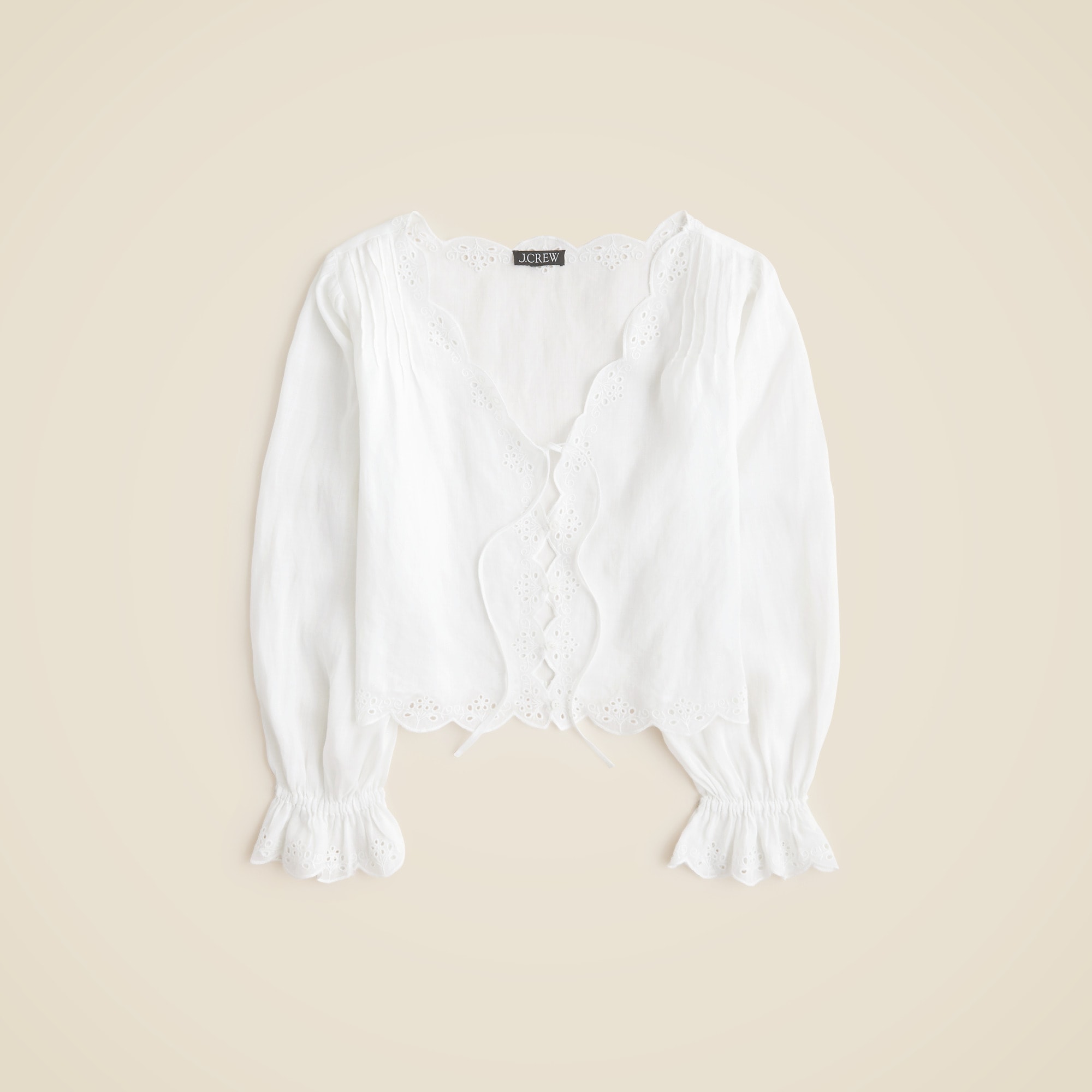 womens Scallop-trim tie-front top in ramie