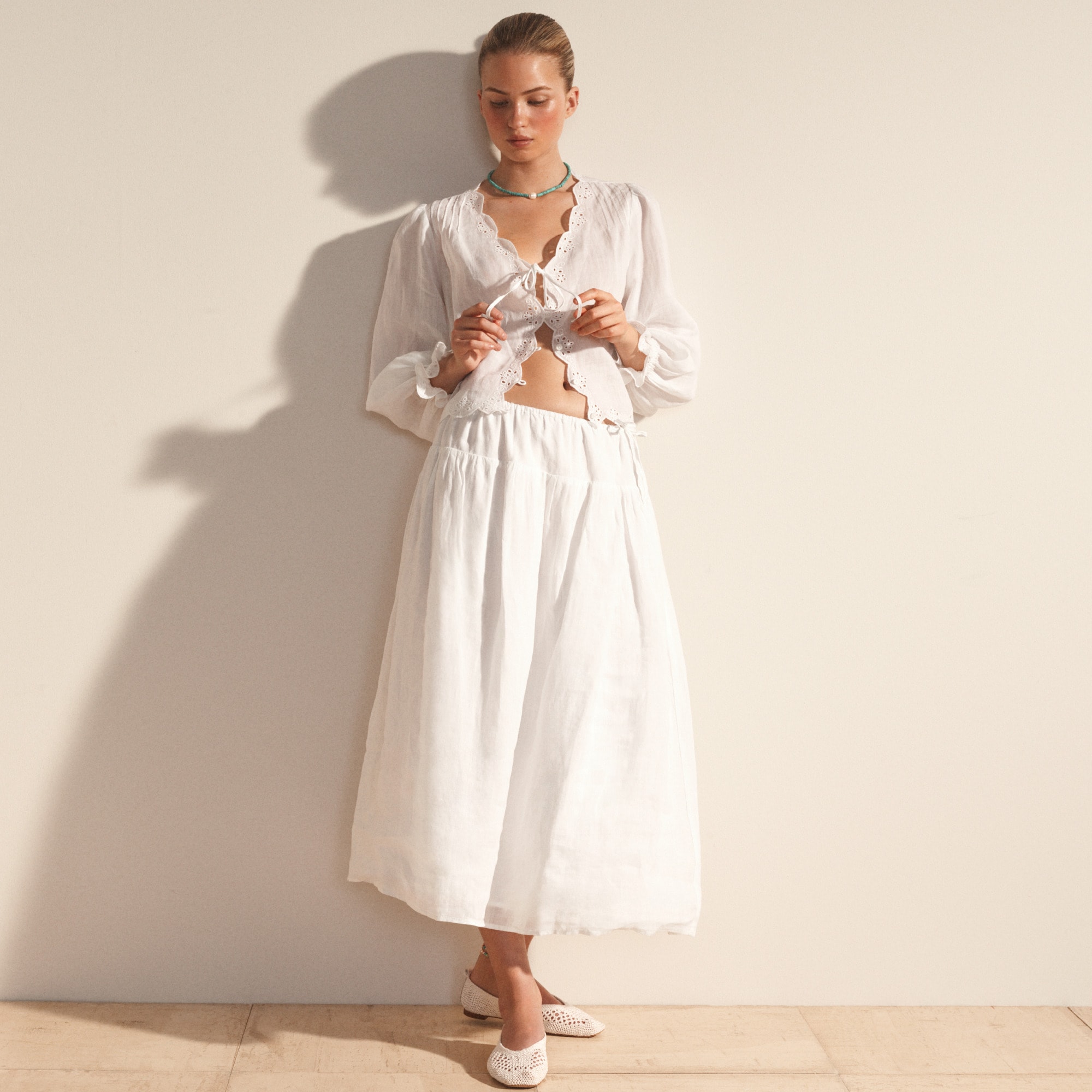 Scallop-trim Tie-front Top In Ramie For Women | J.Crew