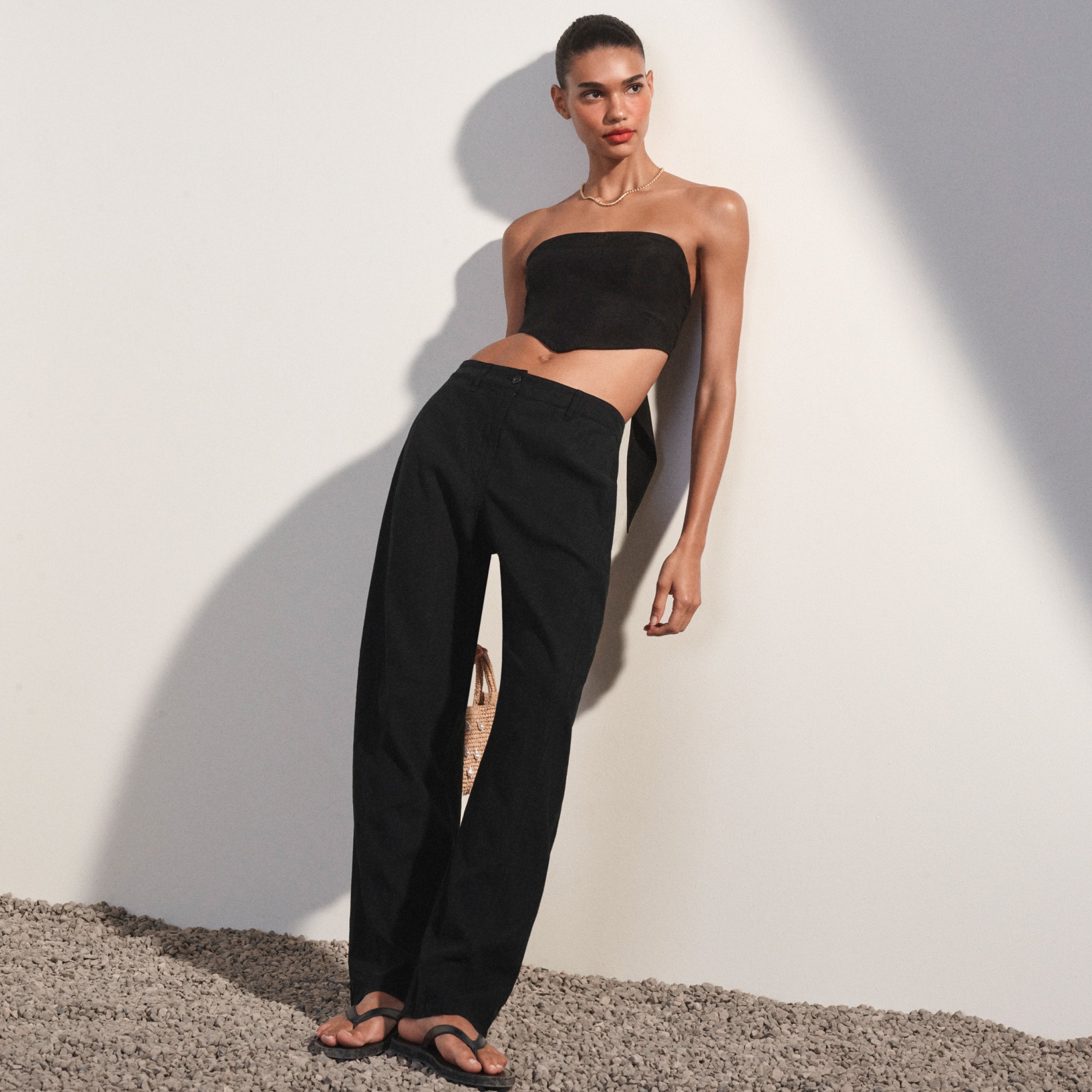 Tie-back tube top in textured satin