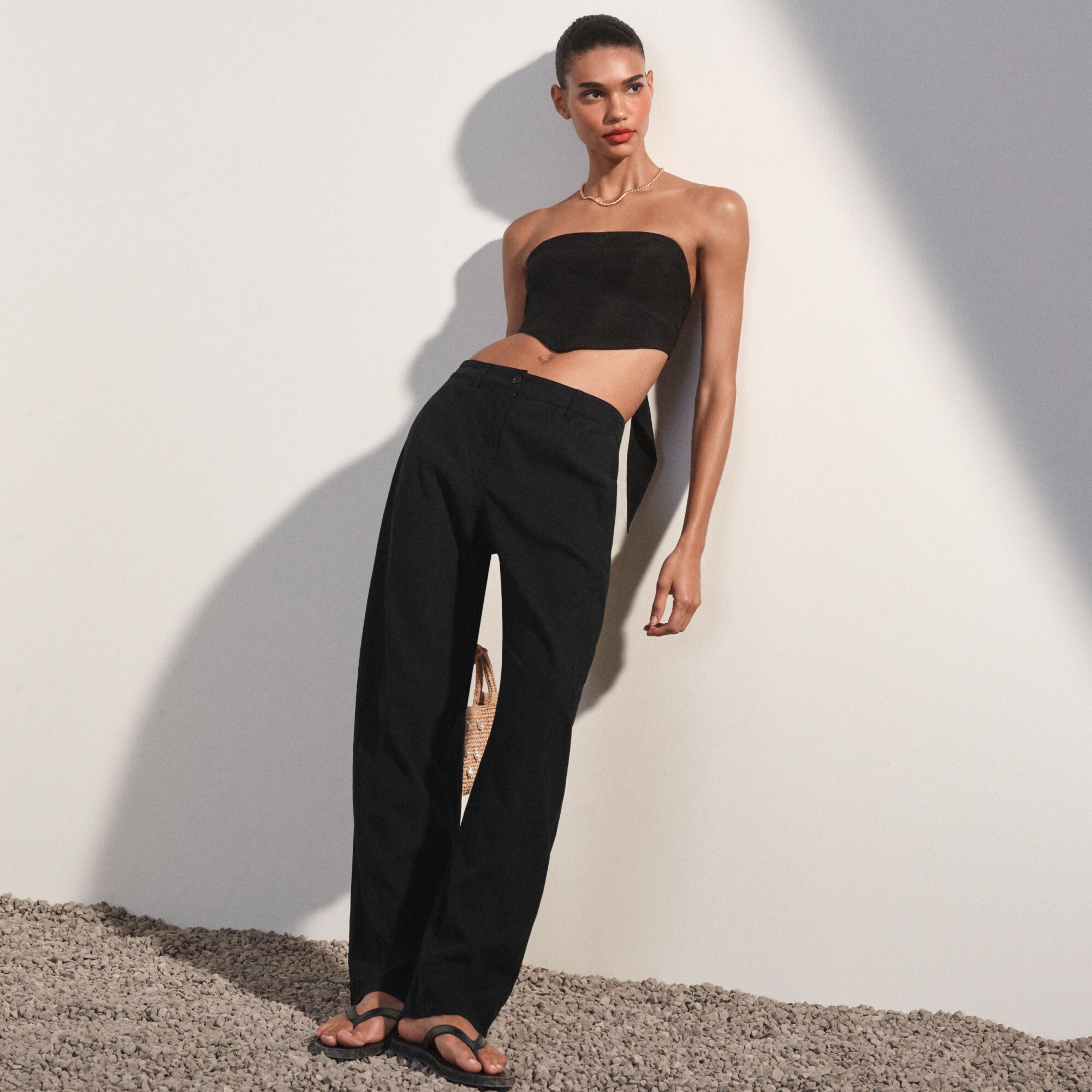 Tie-back tube top in textured satin