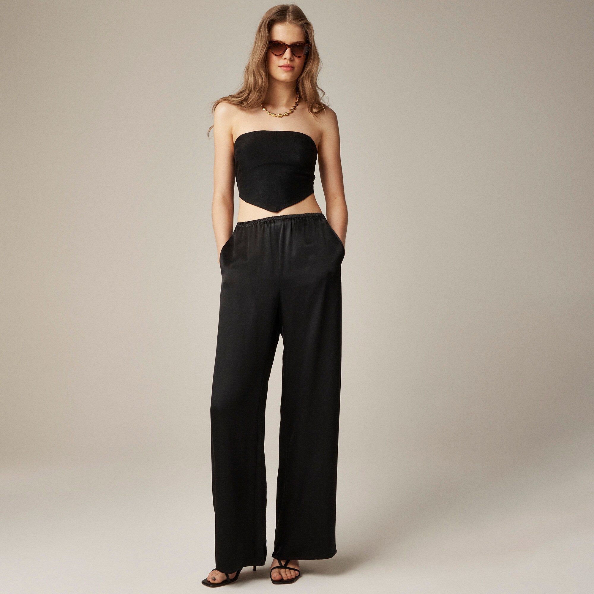 Tie-back tube top in textured satin