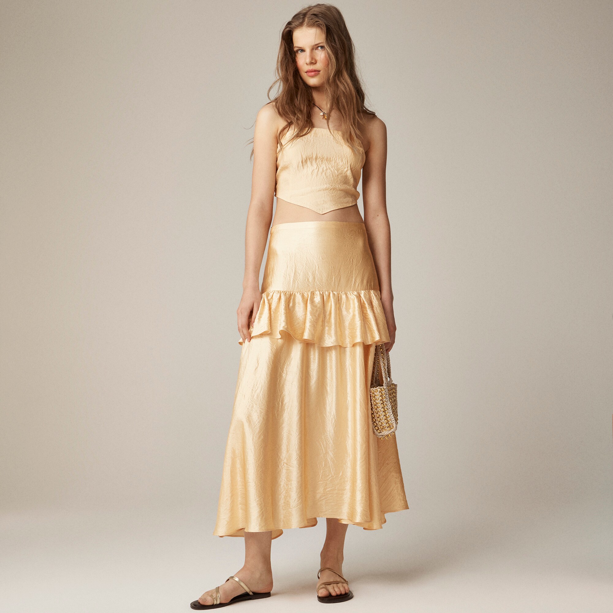 Tie-back tube top in textured satin