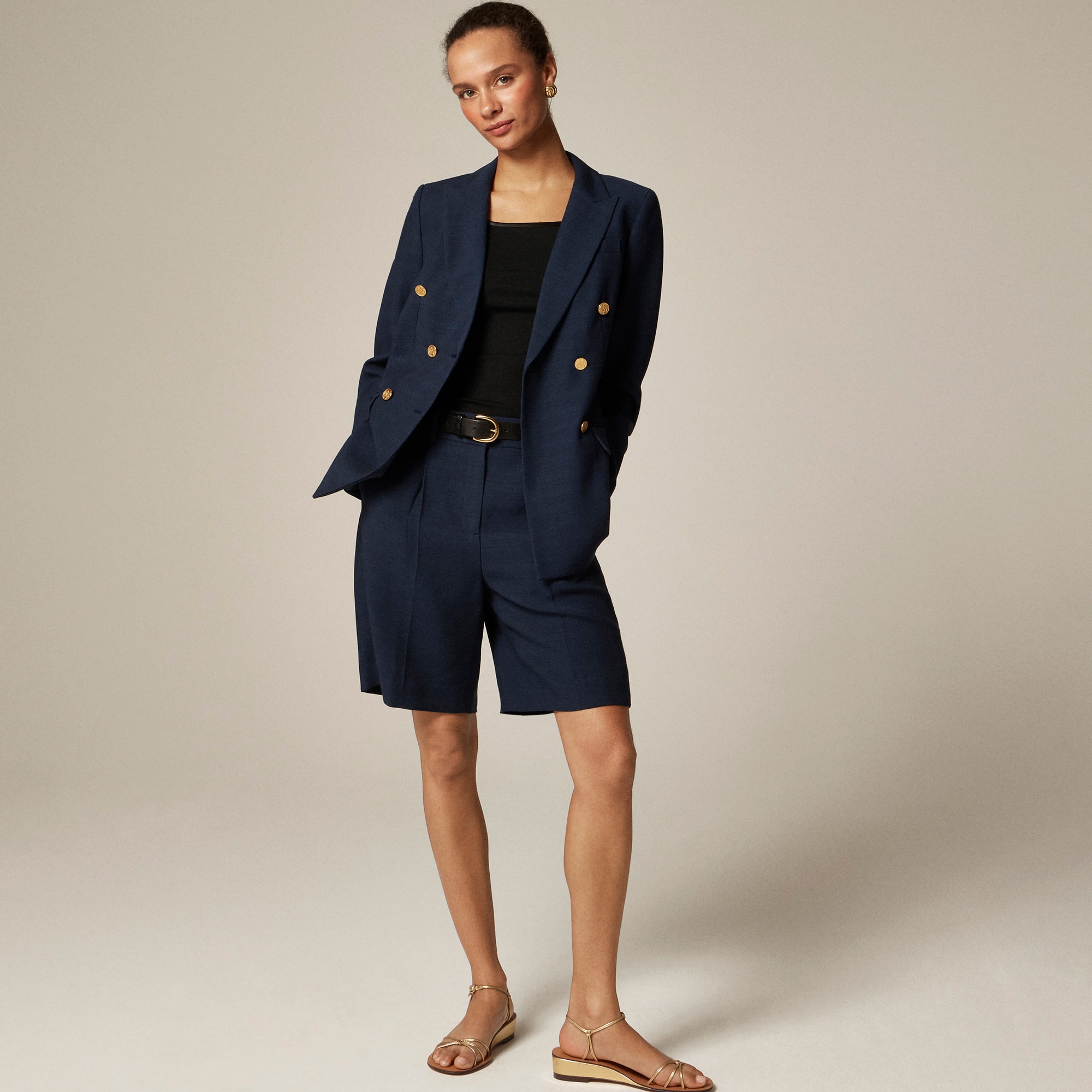 Pleated trouser short in luster canvas - image 3