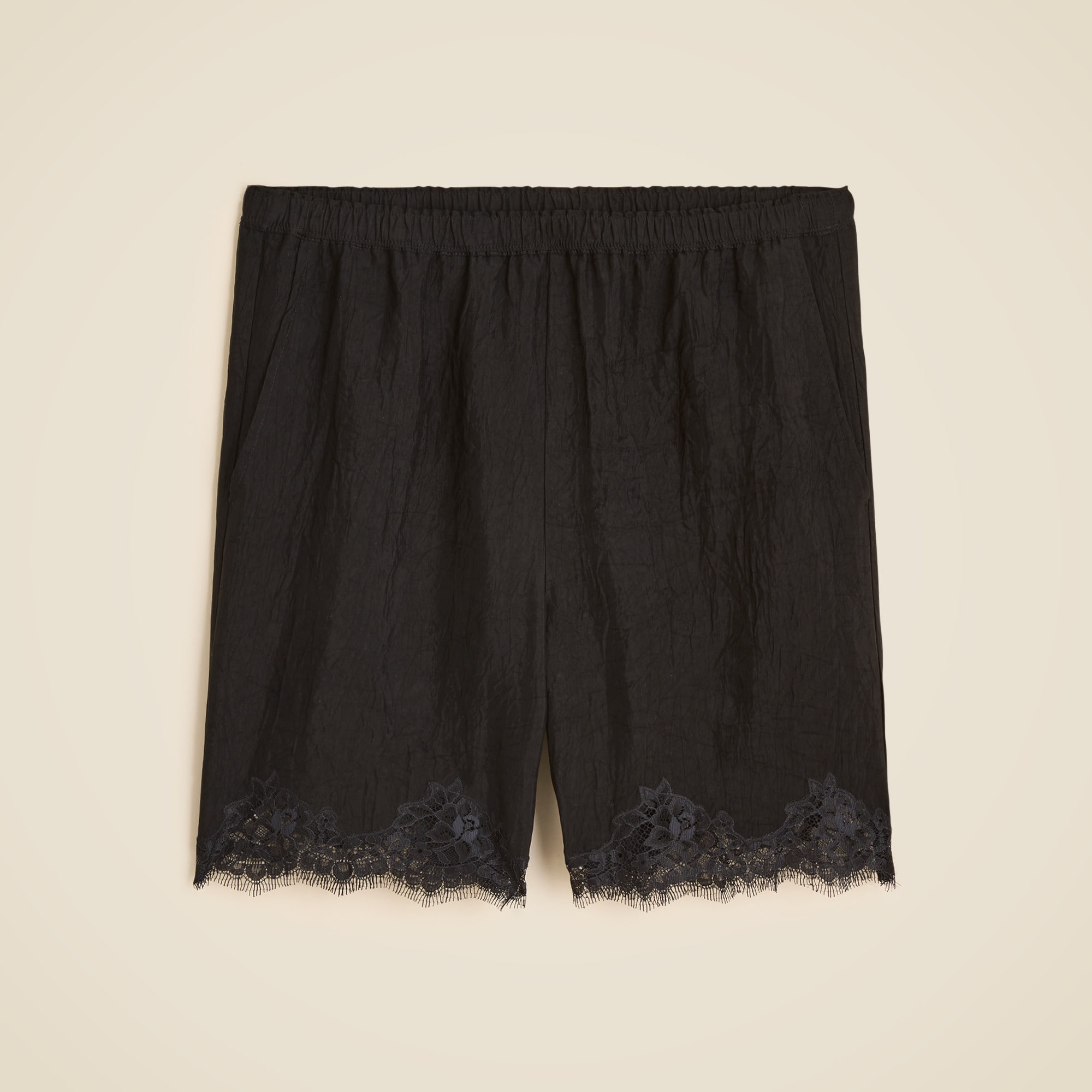 womens 5&quot; Stratus lace-trim short in textured satin