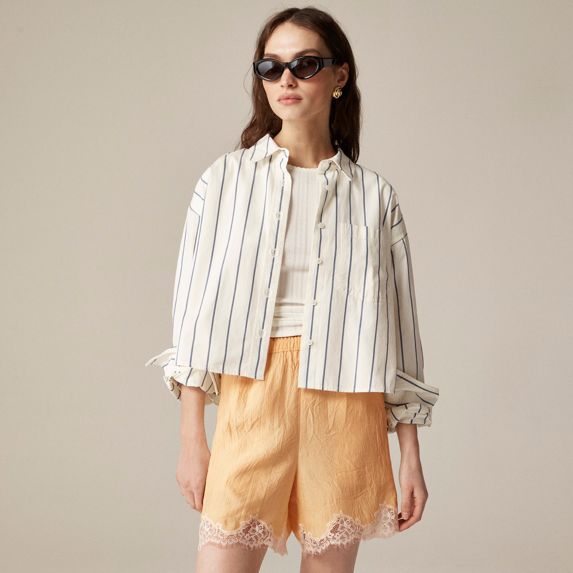 womens 5" Stratus lace-trim short in textured satin