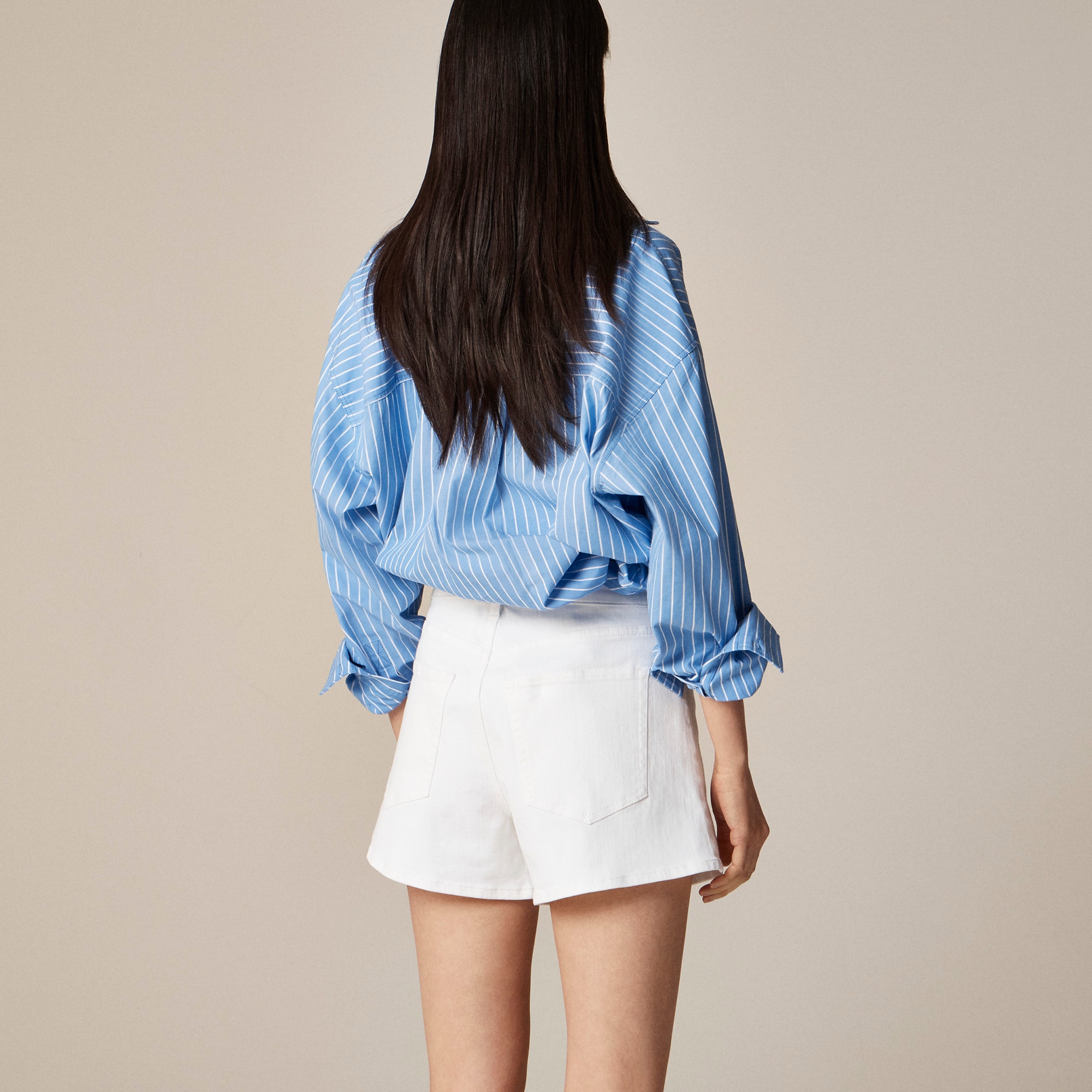 High-rise white denim short