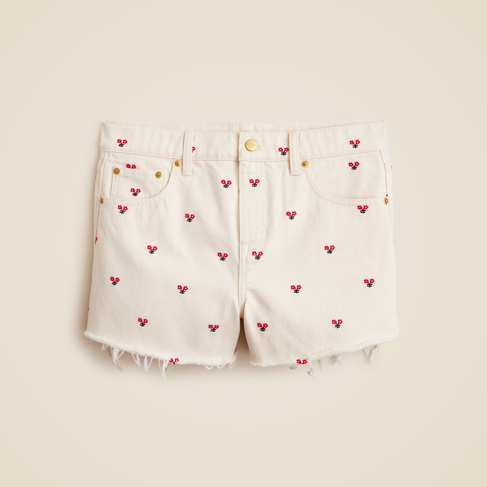 Embroidered lower-rise denim short