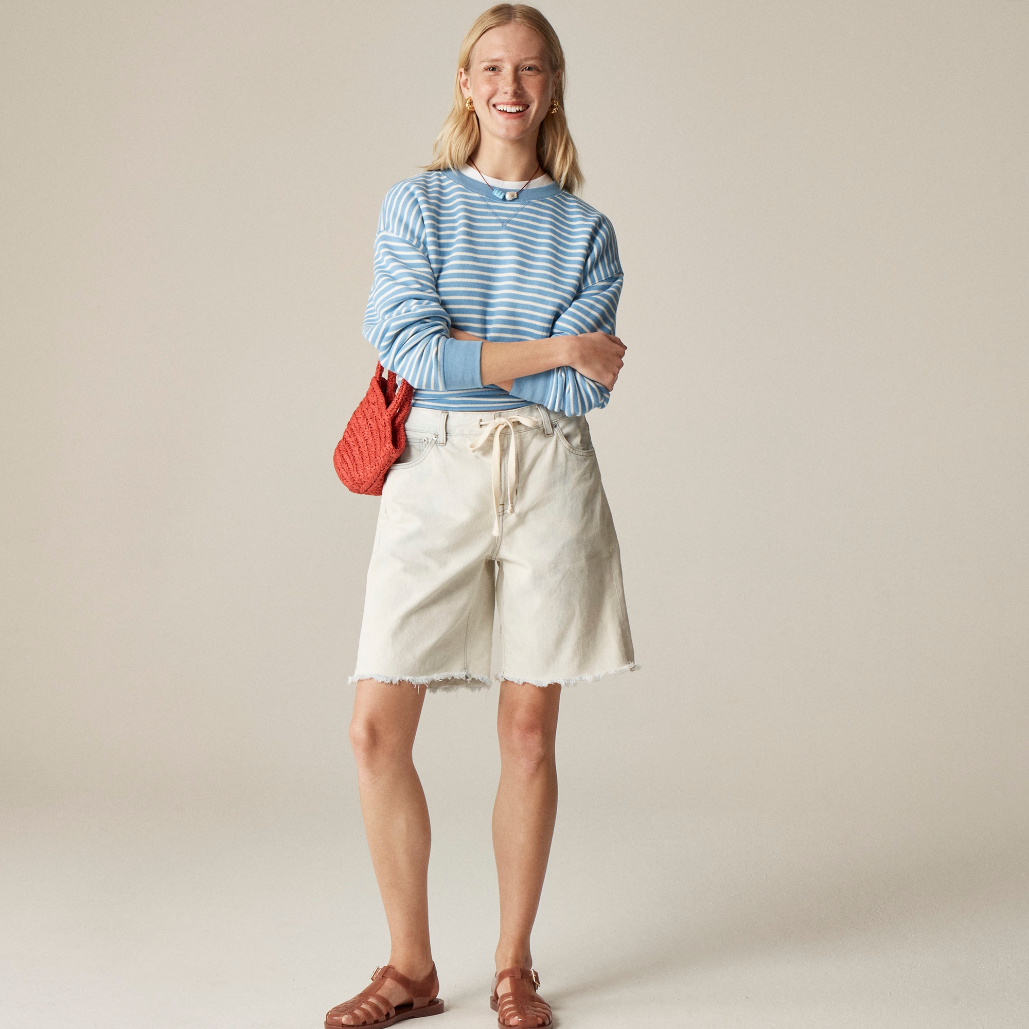 womens Relaxed knee-length denim short with tie