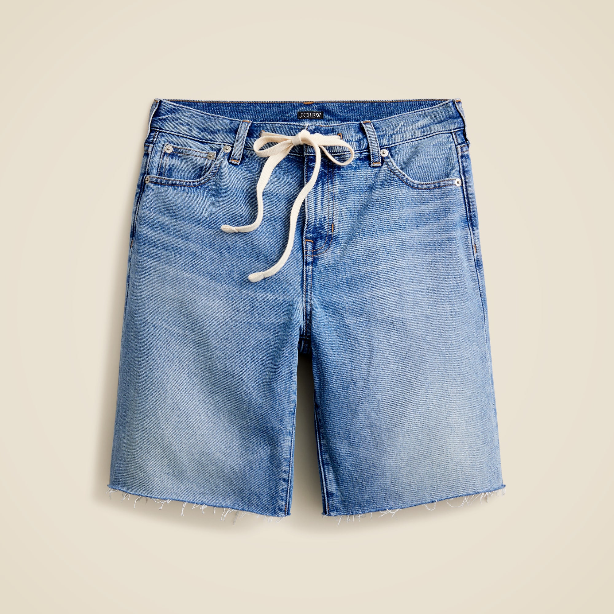 Relaxed knee-length denim short with tie
