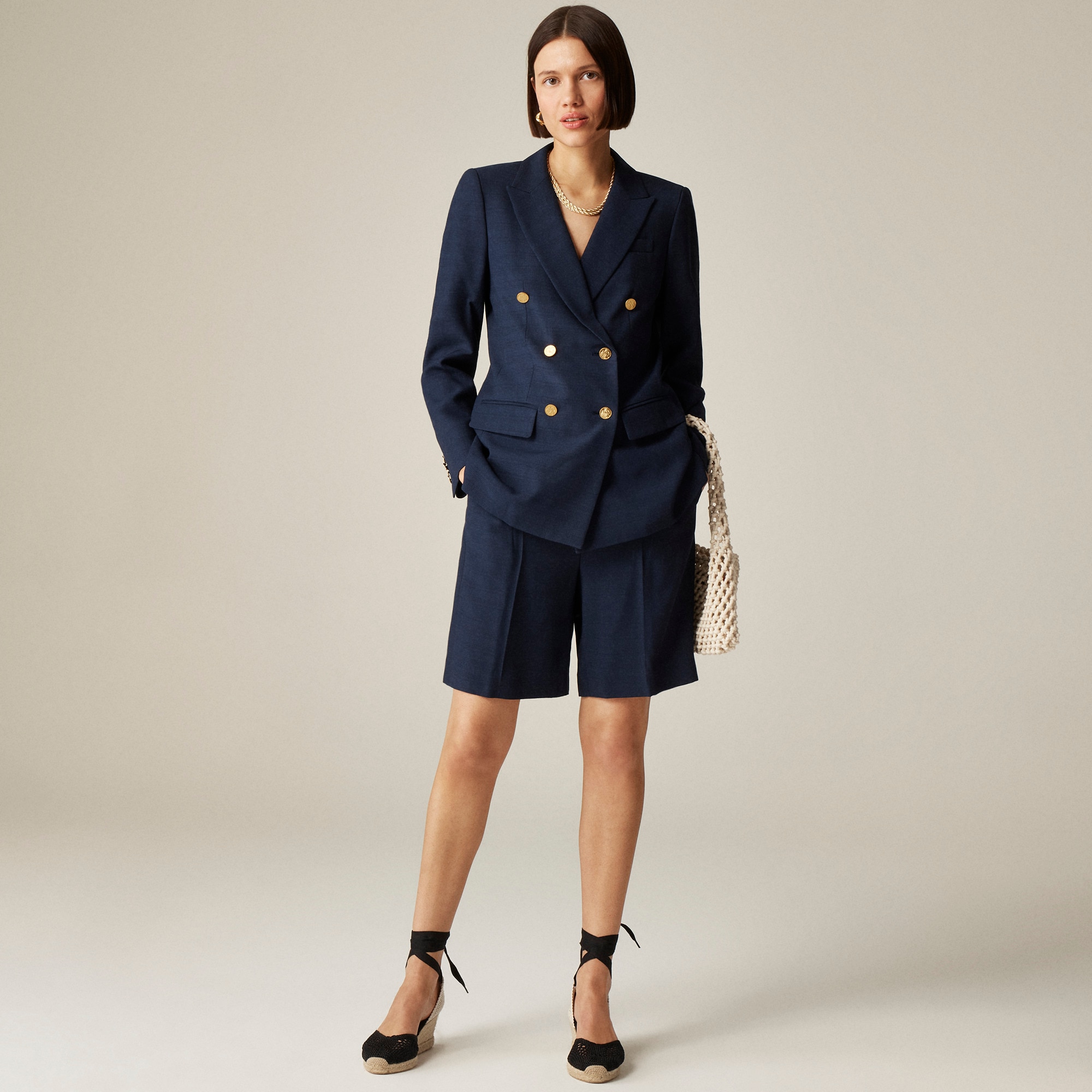womens Double-breasted blazer in luster canvas