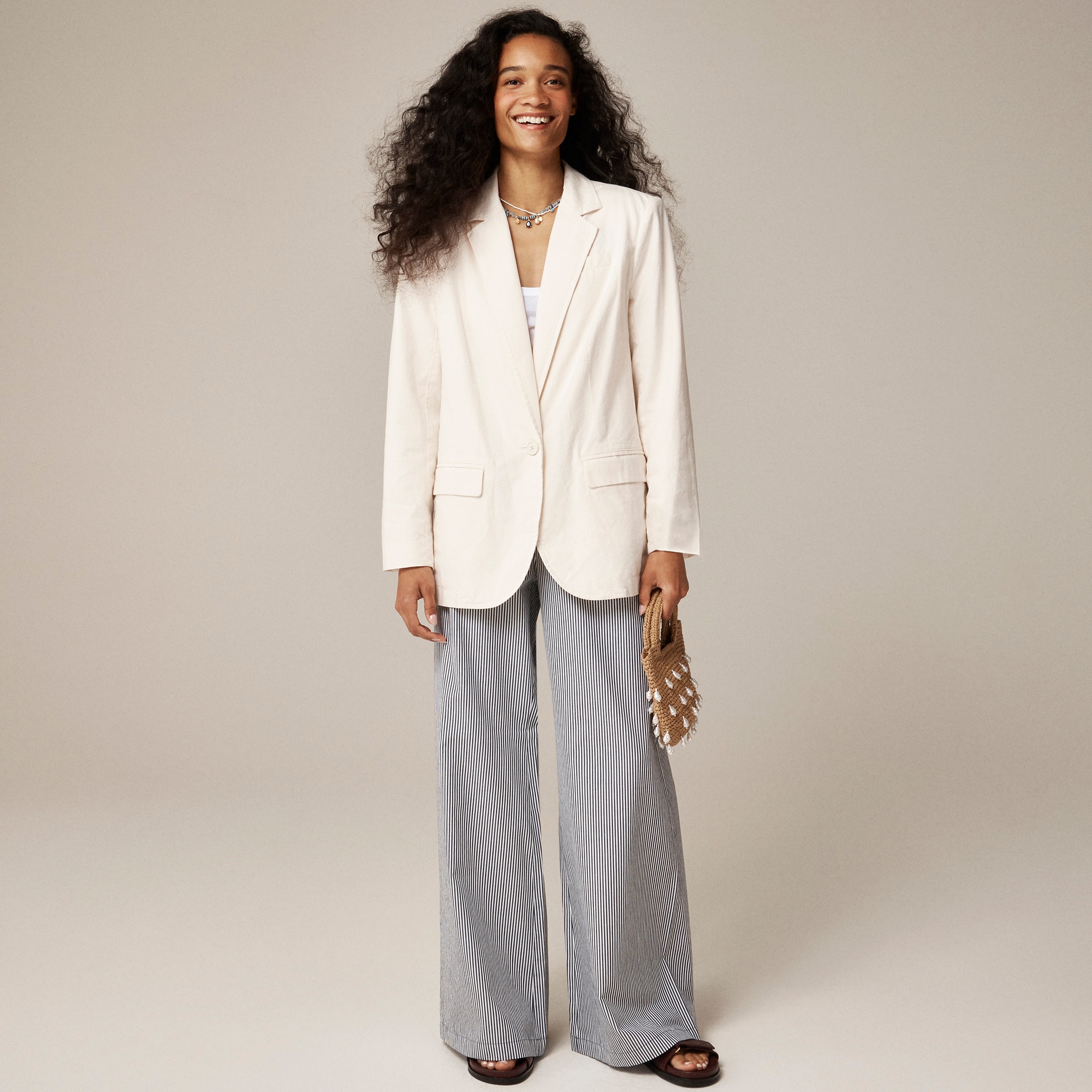 Easy-fit blazer in textured cotton blend