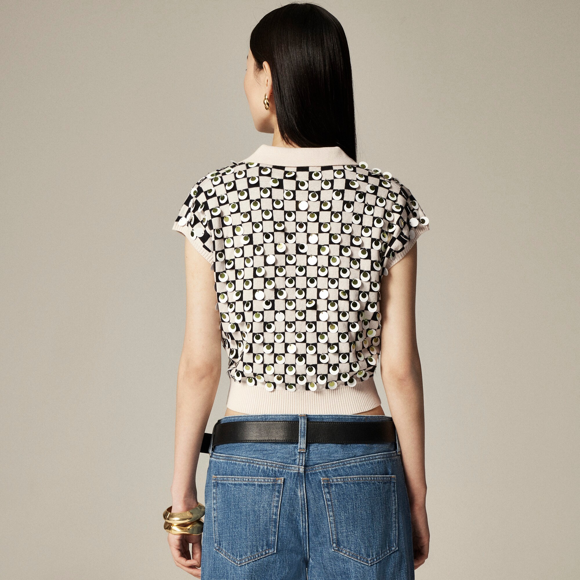 Collection embellished johnny-collar sweater