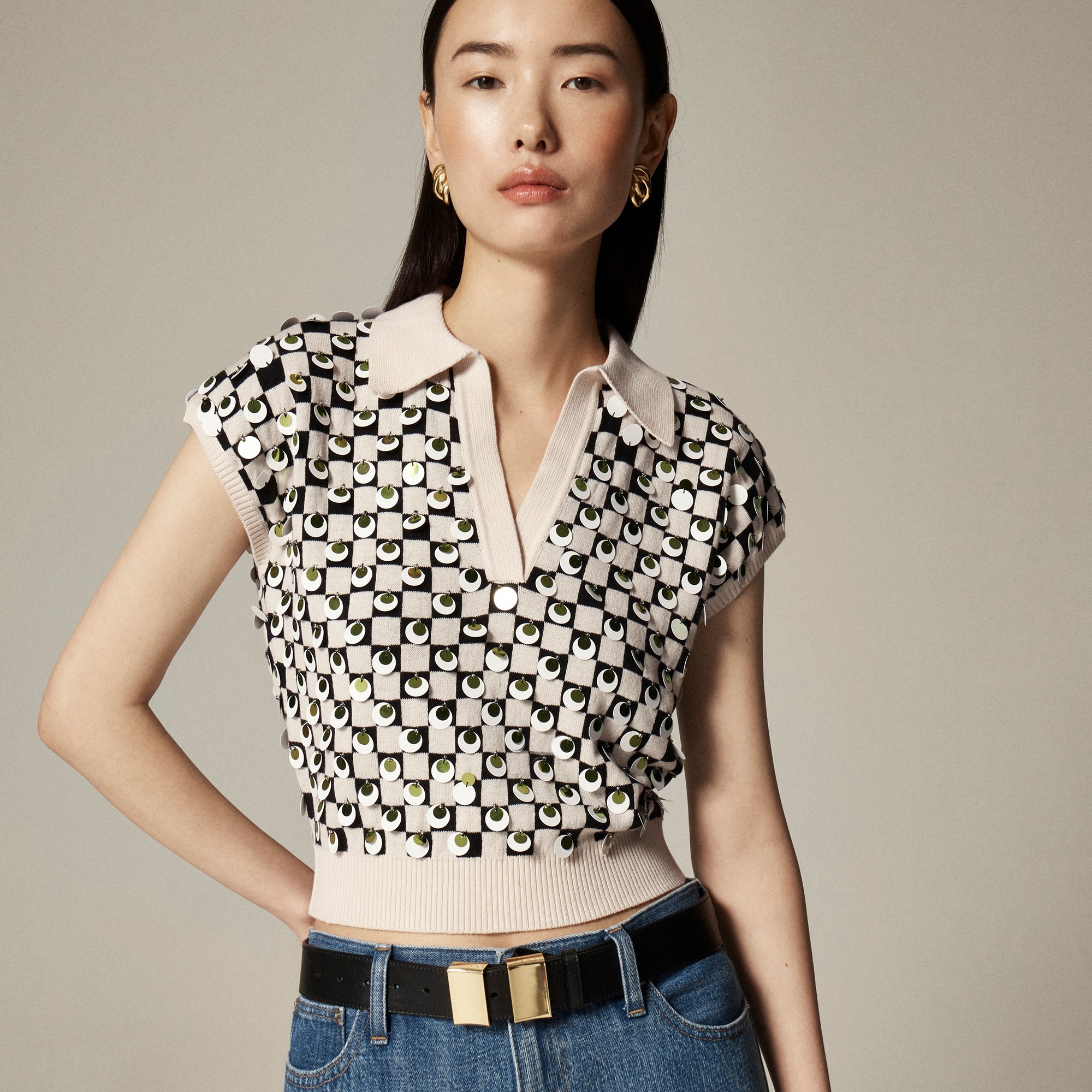 womens Collection embellished johnny-collar sweater