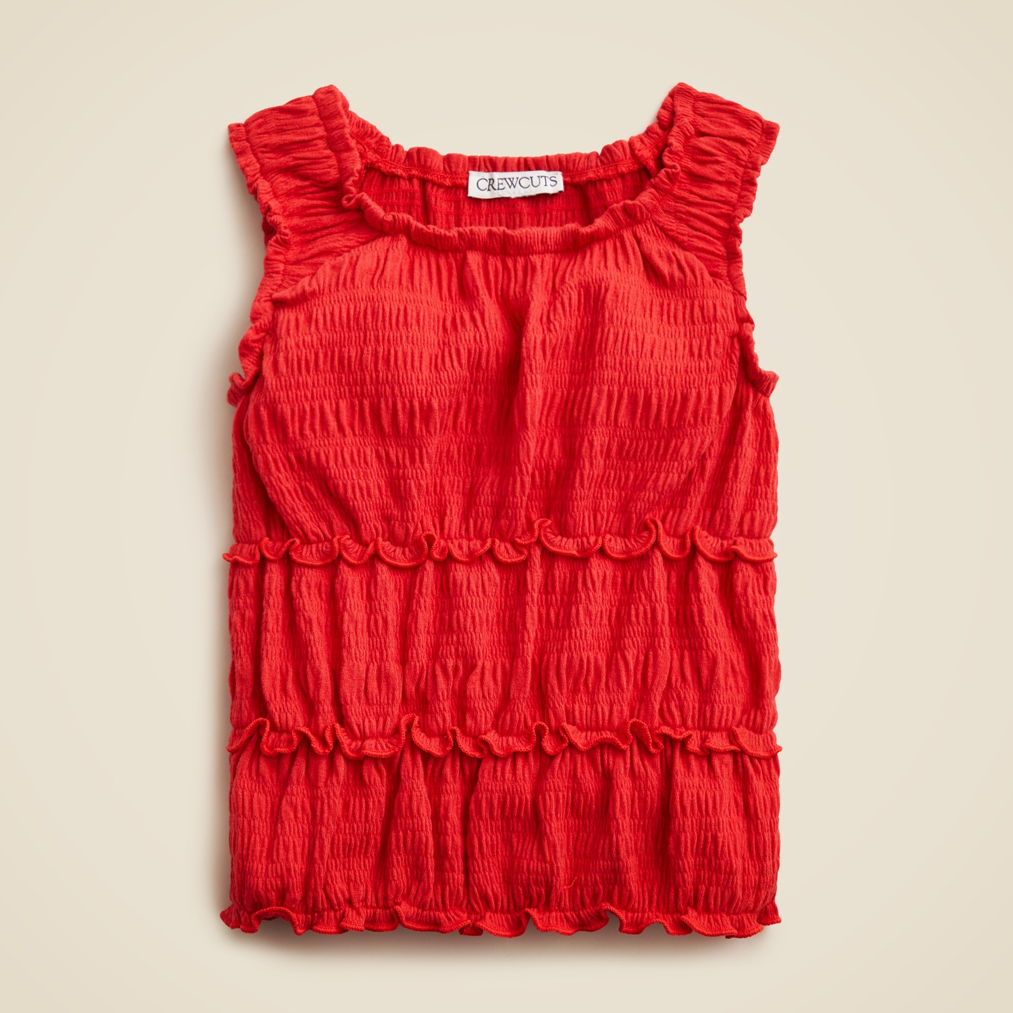  Girls' smocked lettuce-edge tank top in crinkled jersey