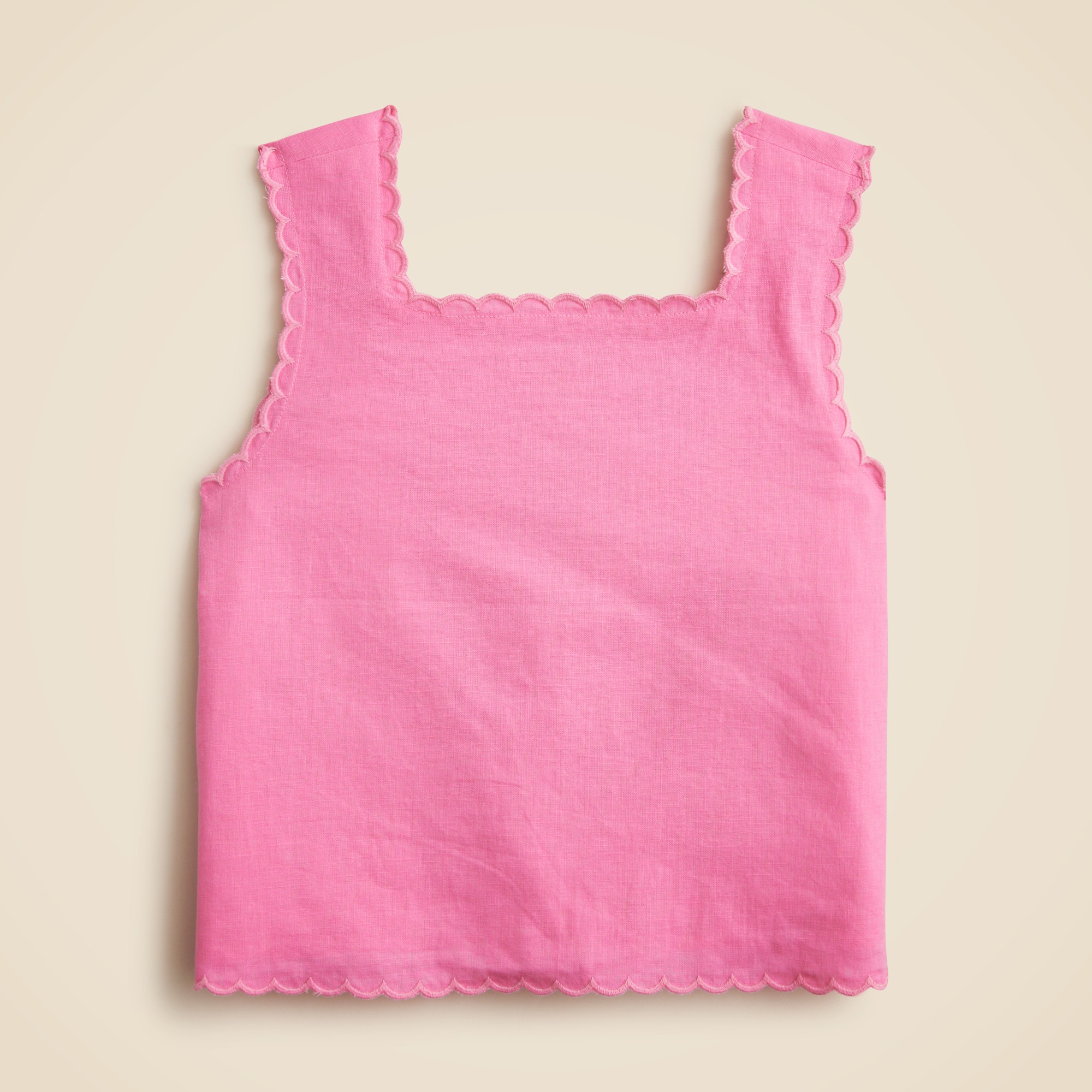 girls Girls' scallop-trim tank top in linen-cotton blend