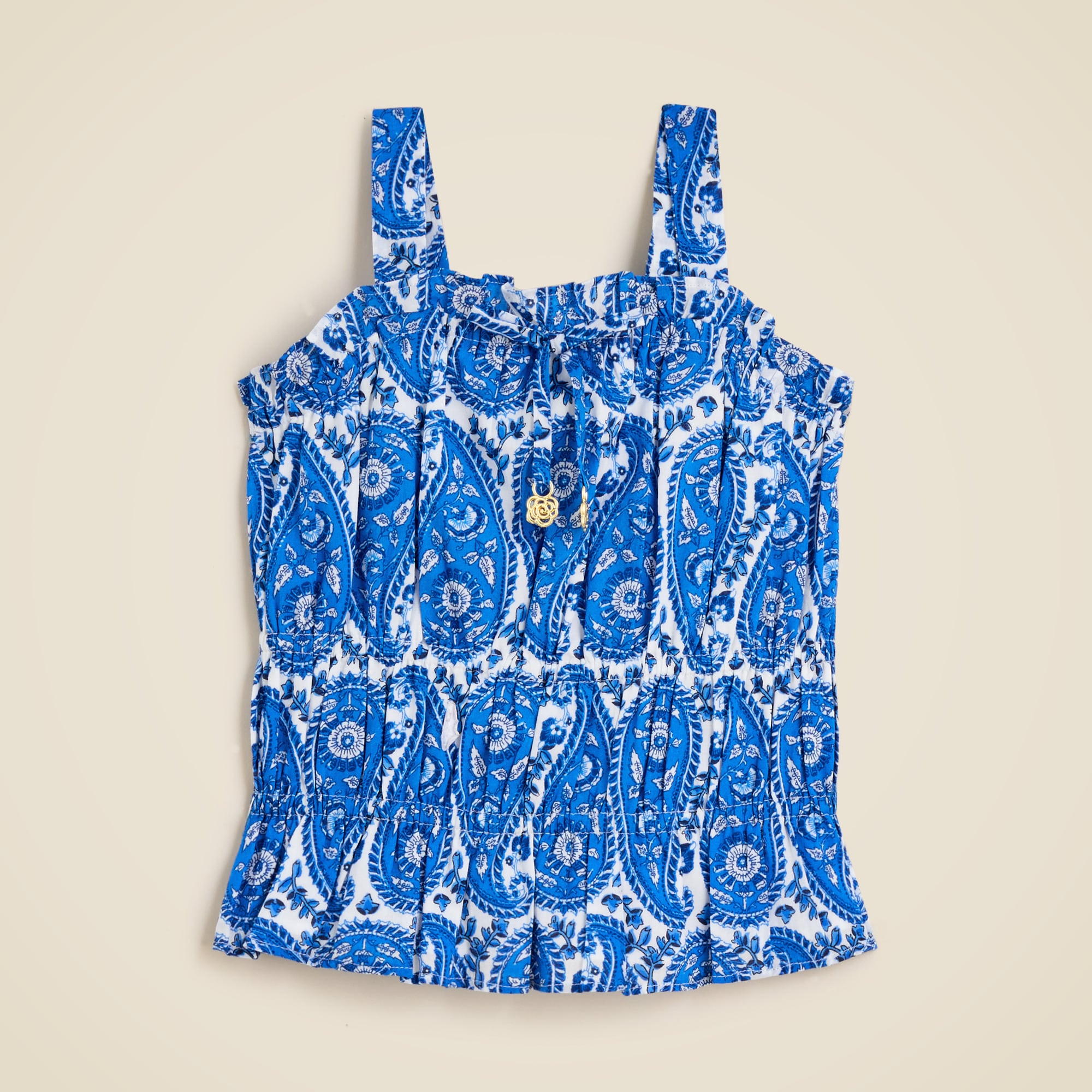 girls Girls' smocked ruffle-trim tank top in paisley