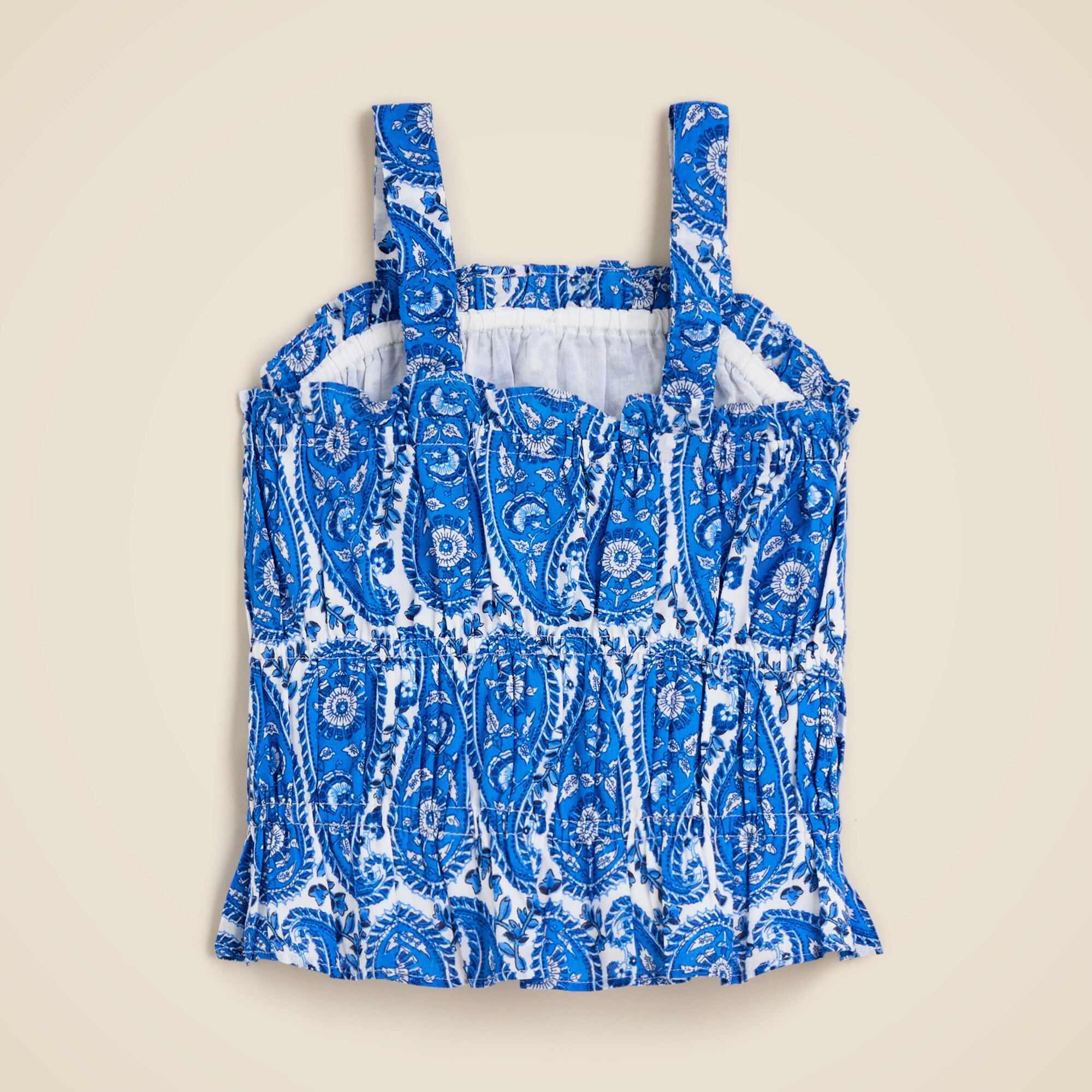 Girls' smocked ruffle-trim tank top in paisley