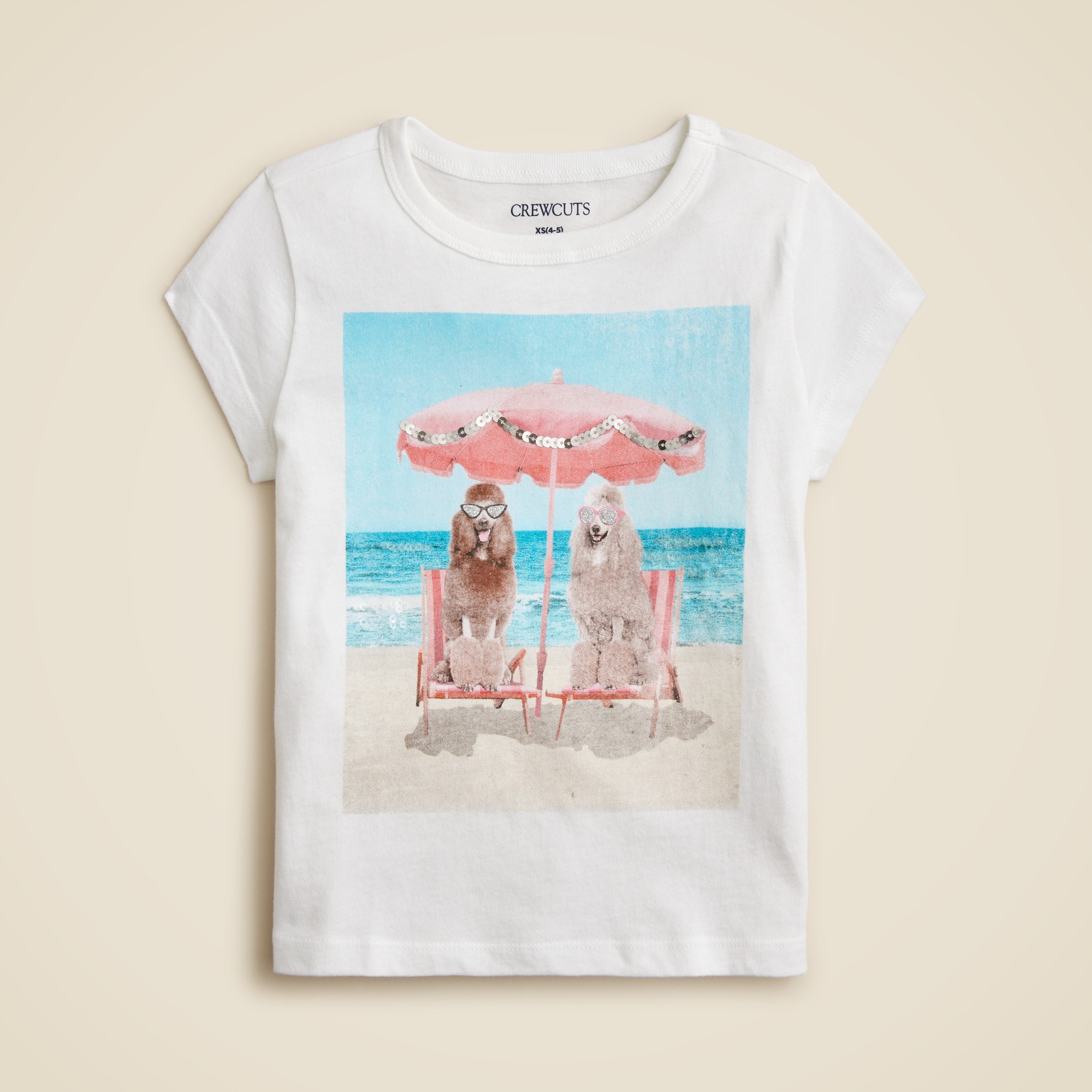  Girls' short-sleeve beach dogs graphic T-shirt with sequins