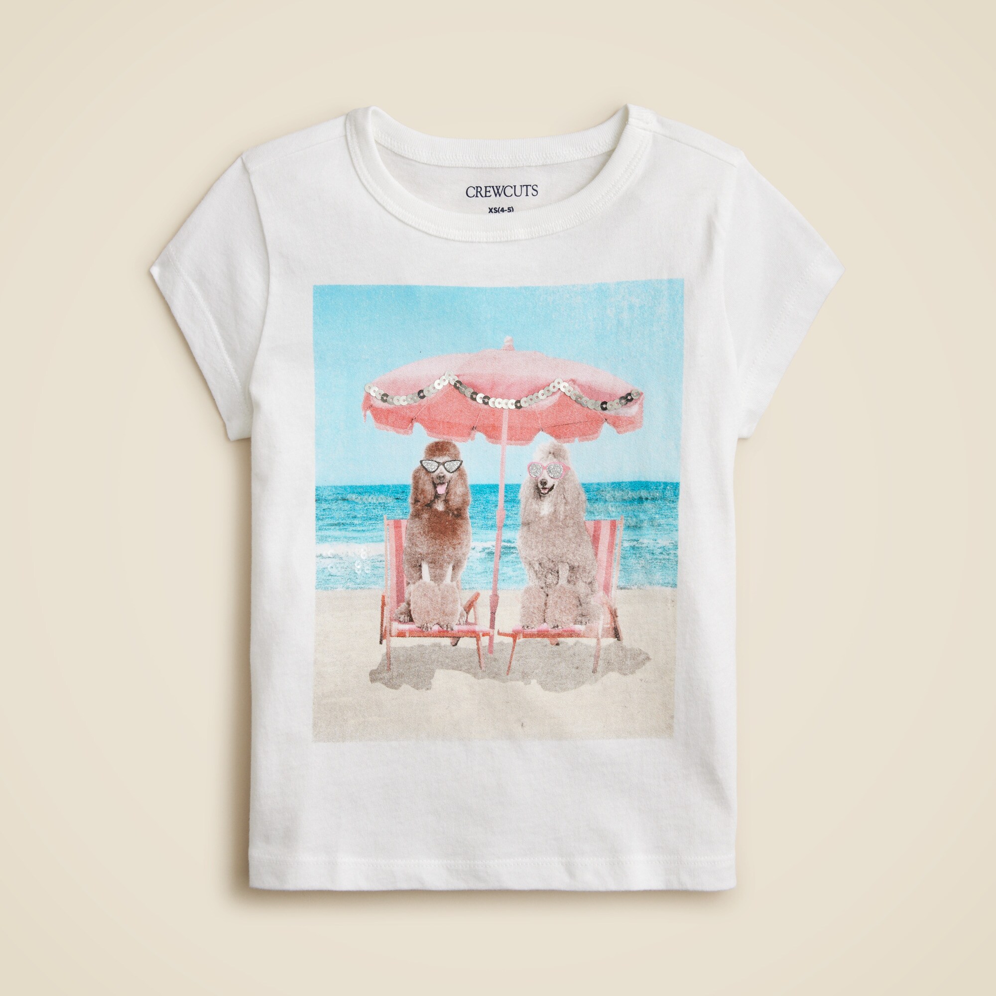 girls Girls' short-sleeve beach dogs graphic T-shirt with sequins