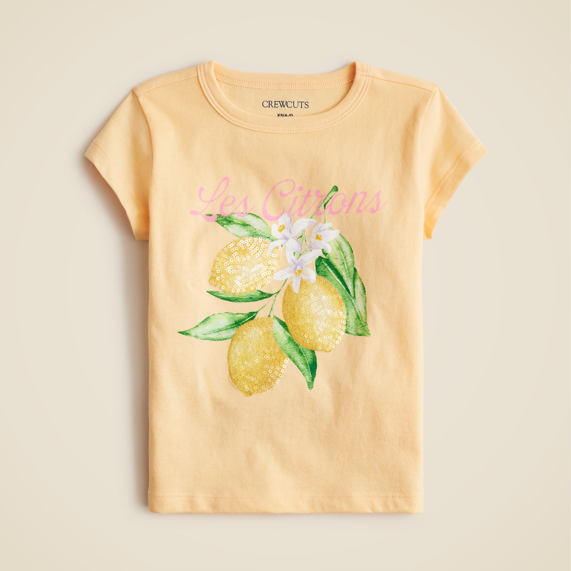 girls Girls' short-sleeve lemon graphic T-shirt with sequins