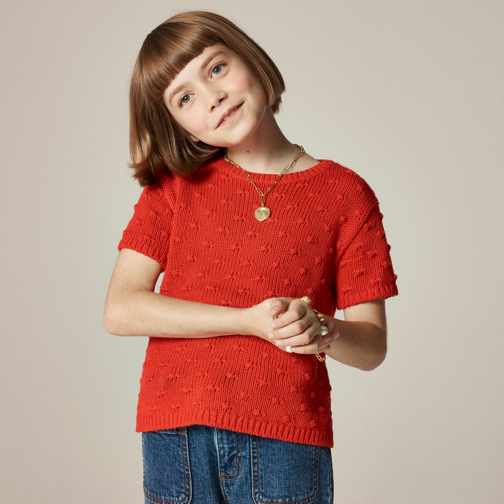  Girls' bobble sweater-tee in cotton