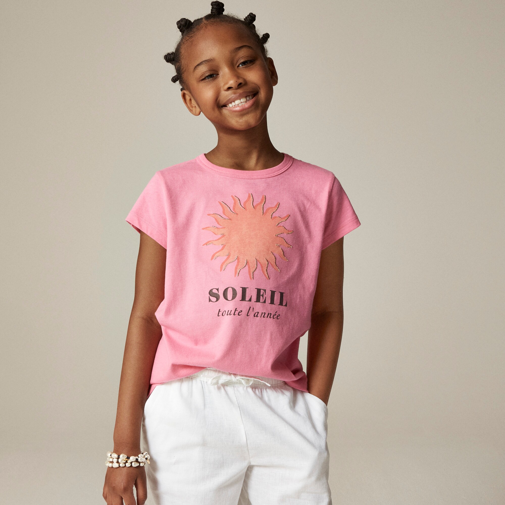 Girls' short-sleeve "Soleil" graphic T-shirt with embroidery