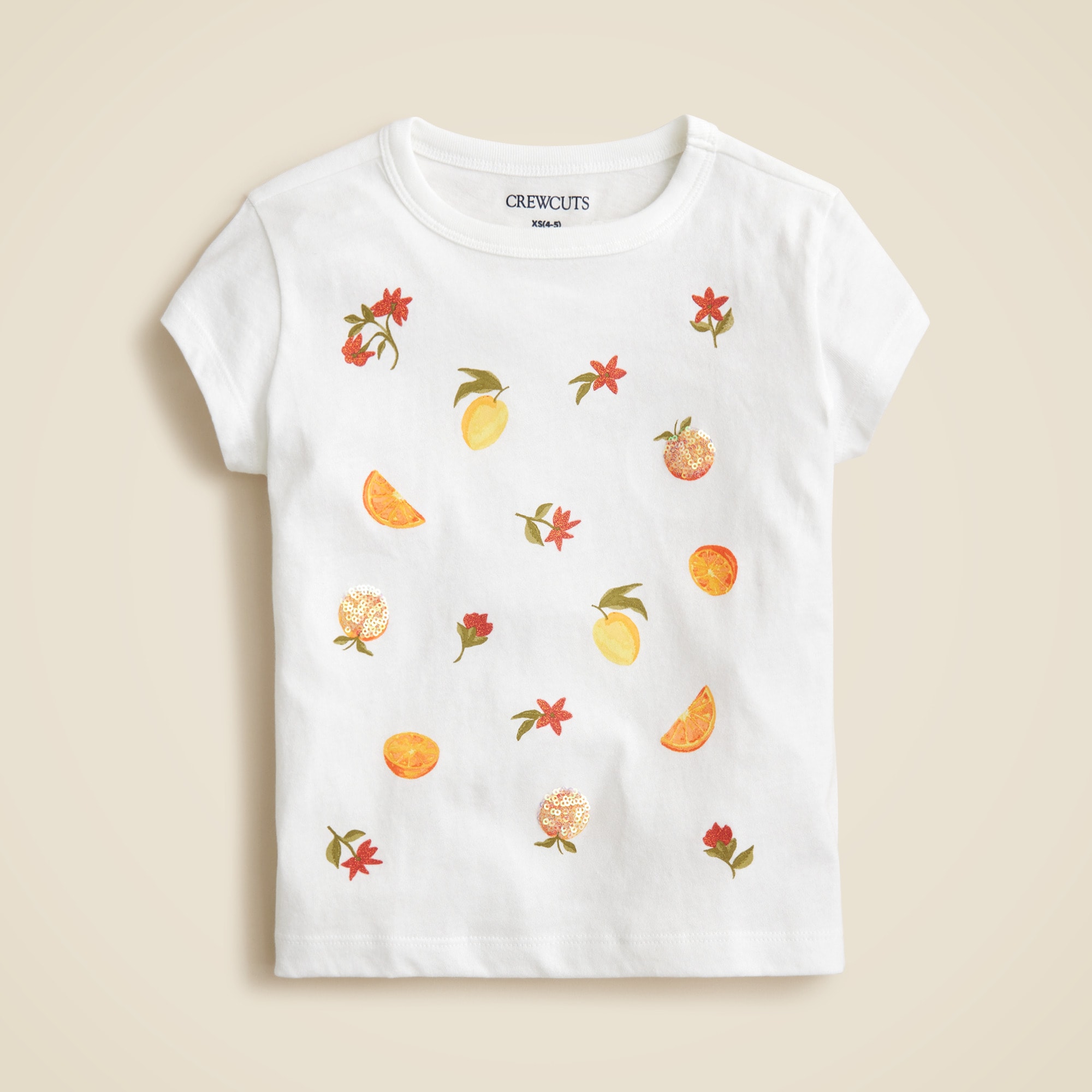  Girls' short-sleeve fruit graphic T-shirt with sequins