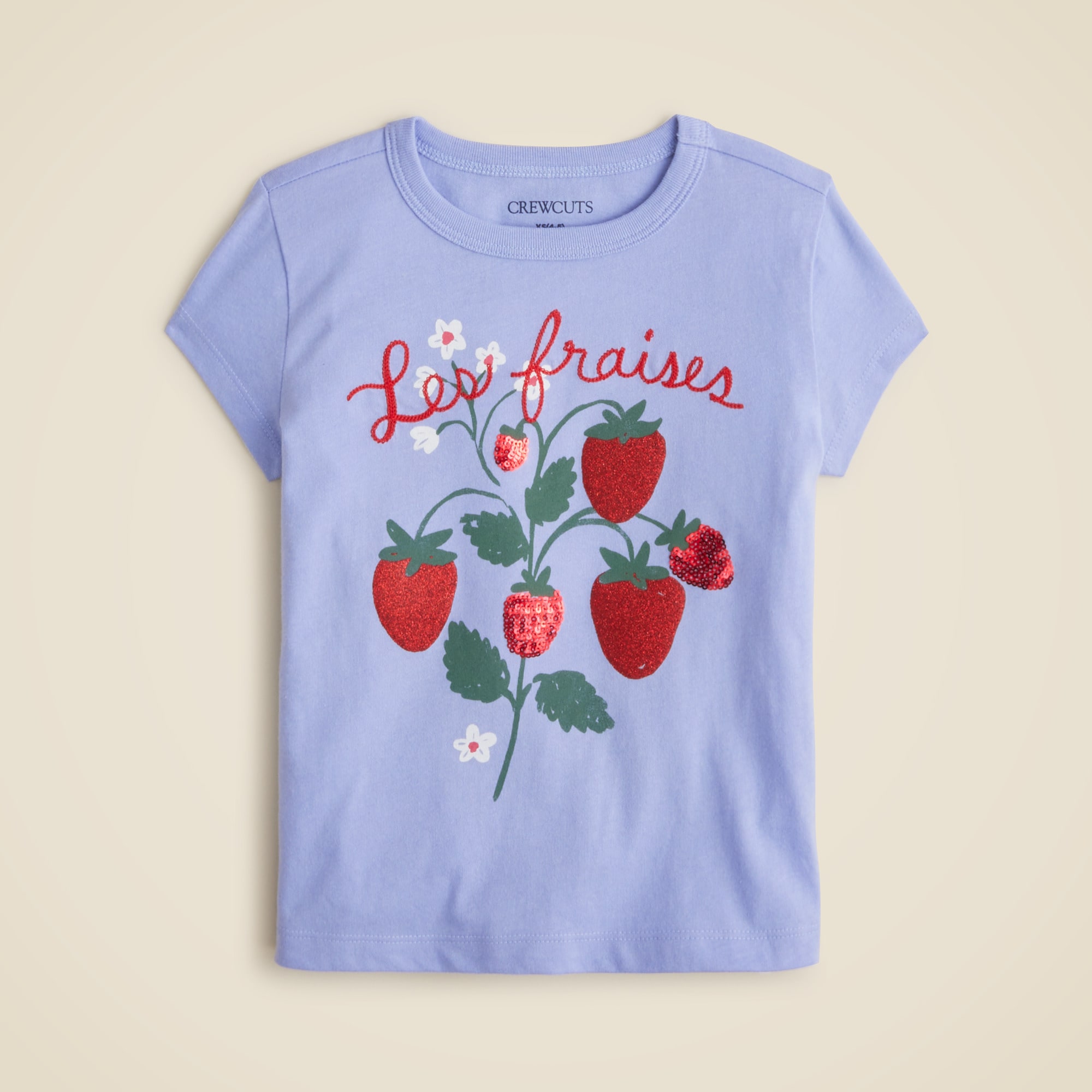 Girls' Short-sleeve Strawberry Graphic T-shirt With Embellishments