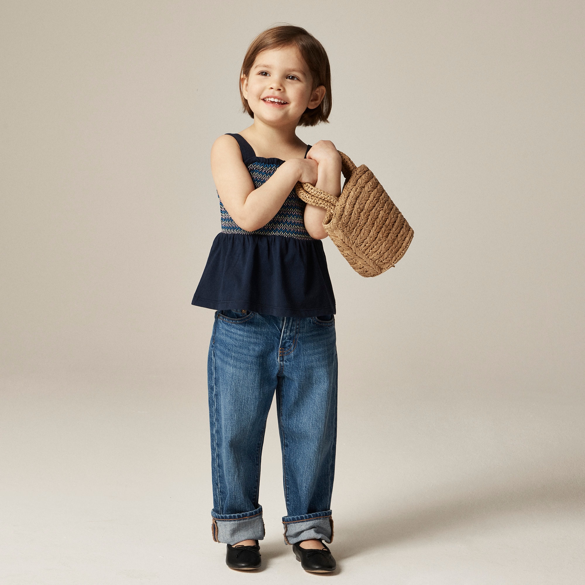 Girls' smocked tank top in broken-in jersey