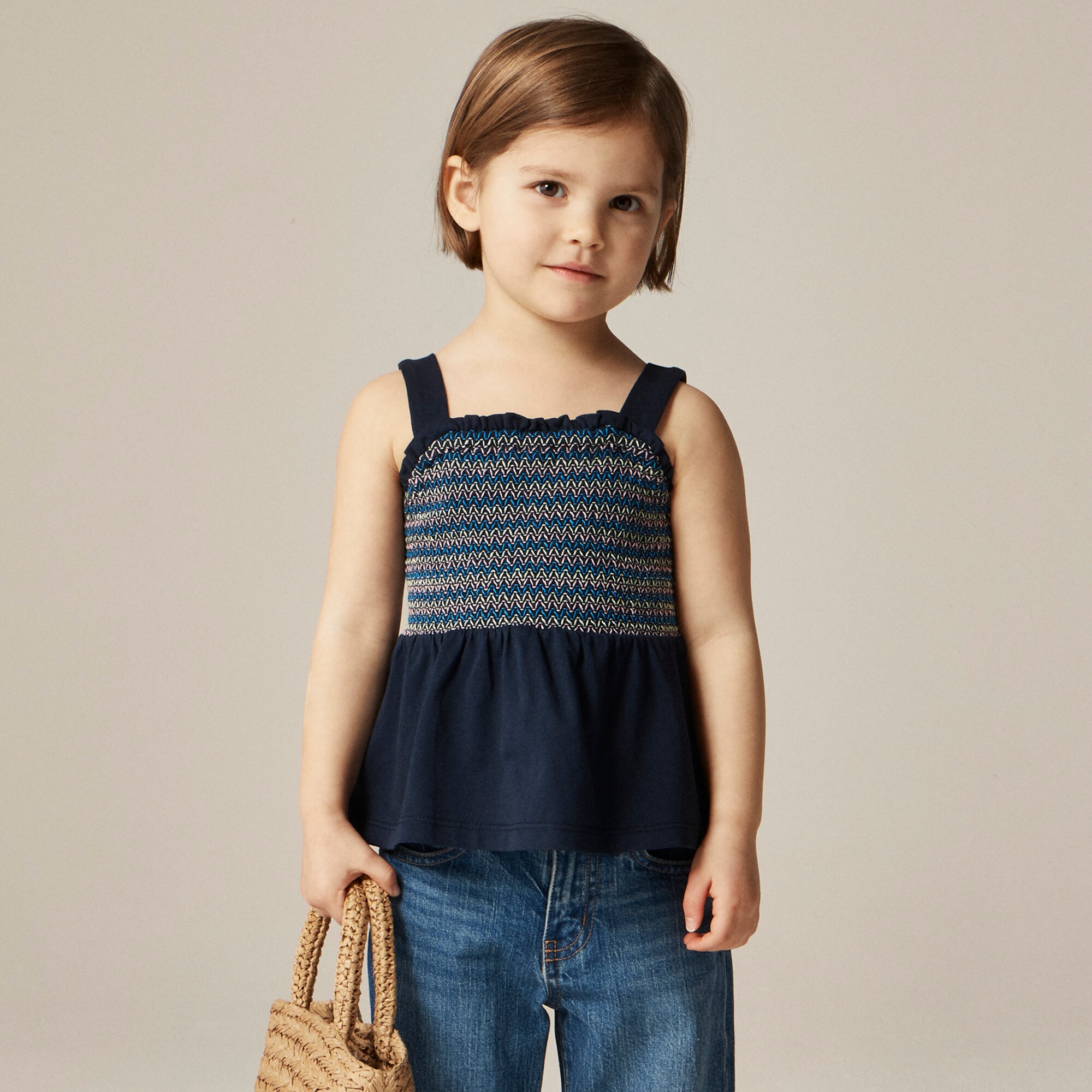  Girls' smocked tank top in broken-in jersey