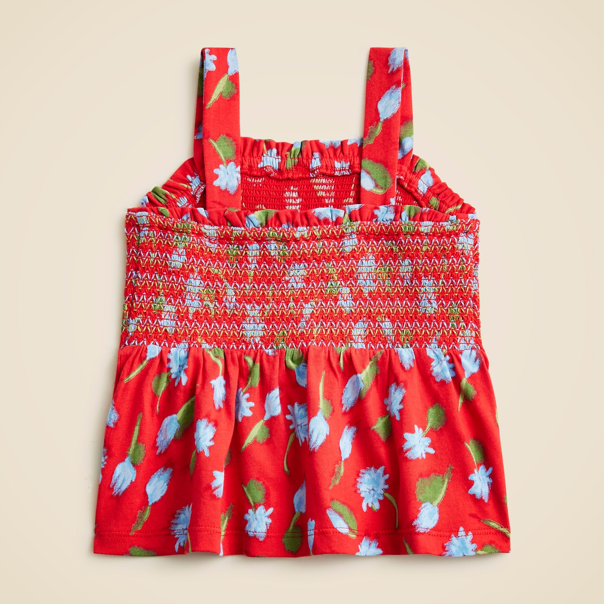 Girls' smocked tank top in broken-in jersey