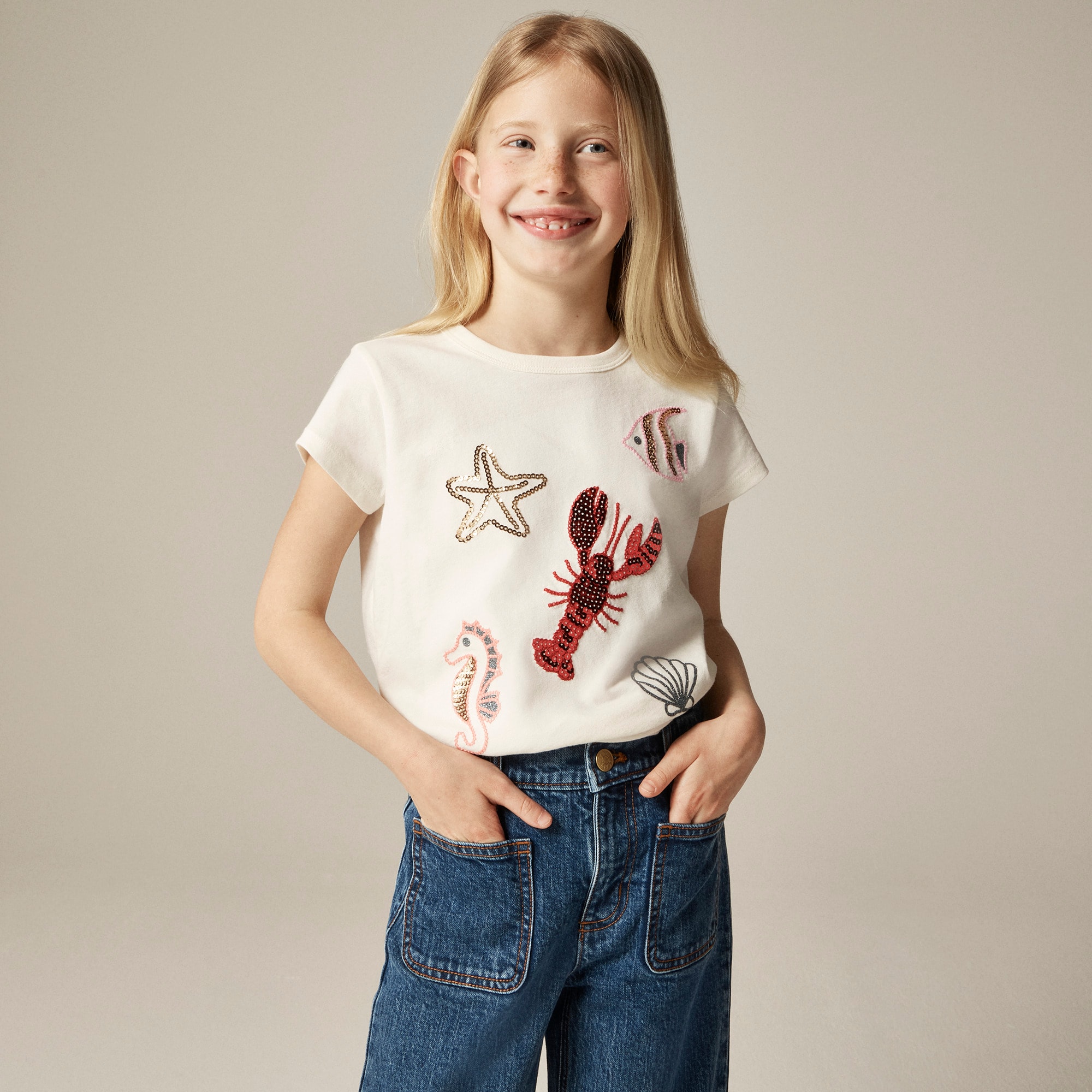girls Girls' short-sleeve sea critter embellished graphic T-shirt