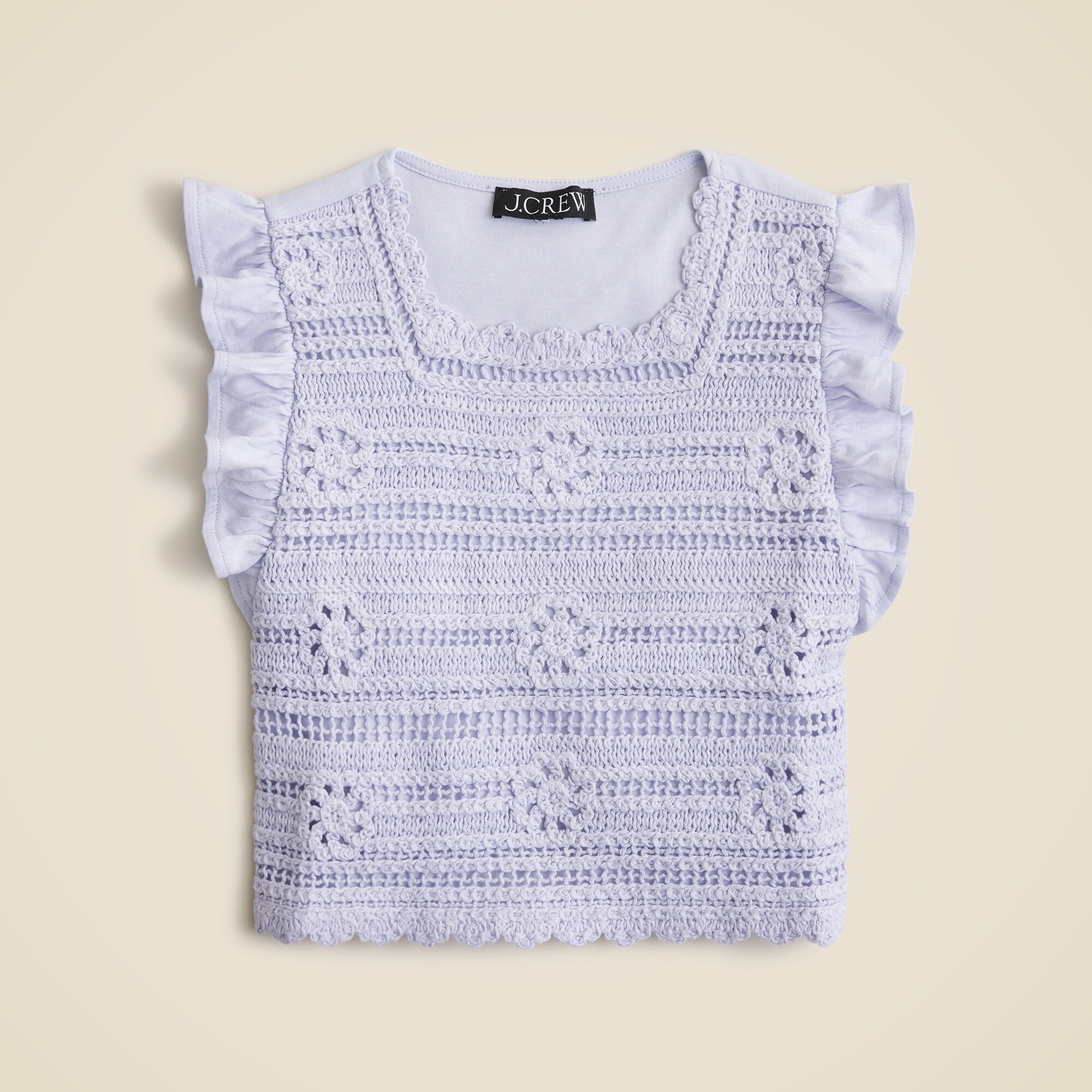 Girls' crochet ruffle-sleeve T-shirt in jersey