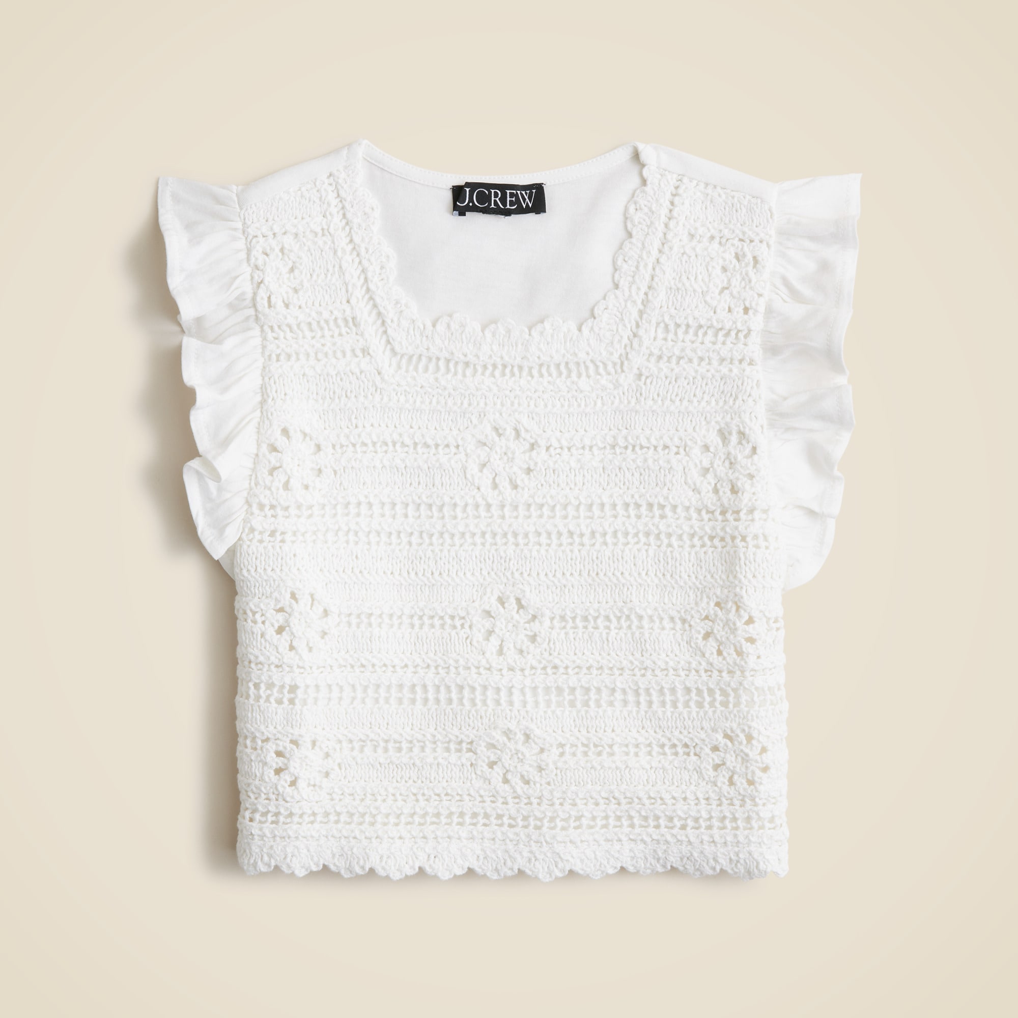 girls Girls' crochet ruffle-sleeve T-shirt in jersey